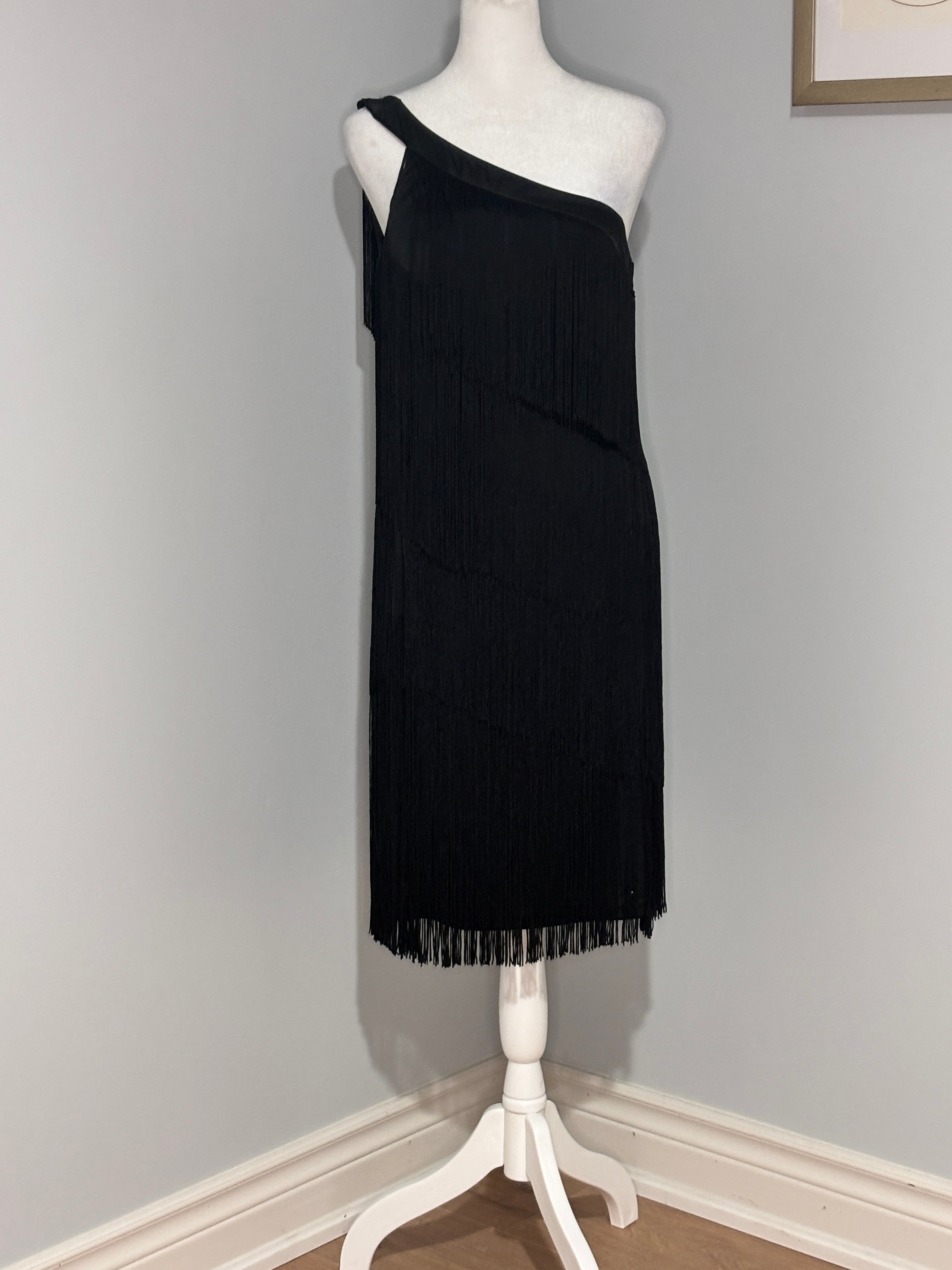 Aidan Mattox Black Fringe Cocktail Dress – Size 10 – The Rotation