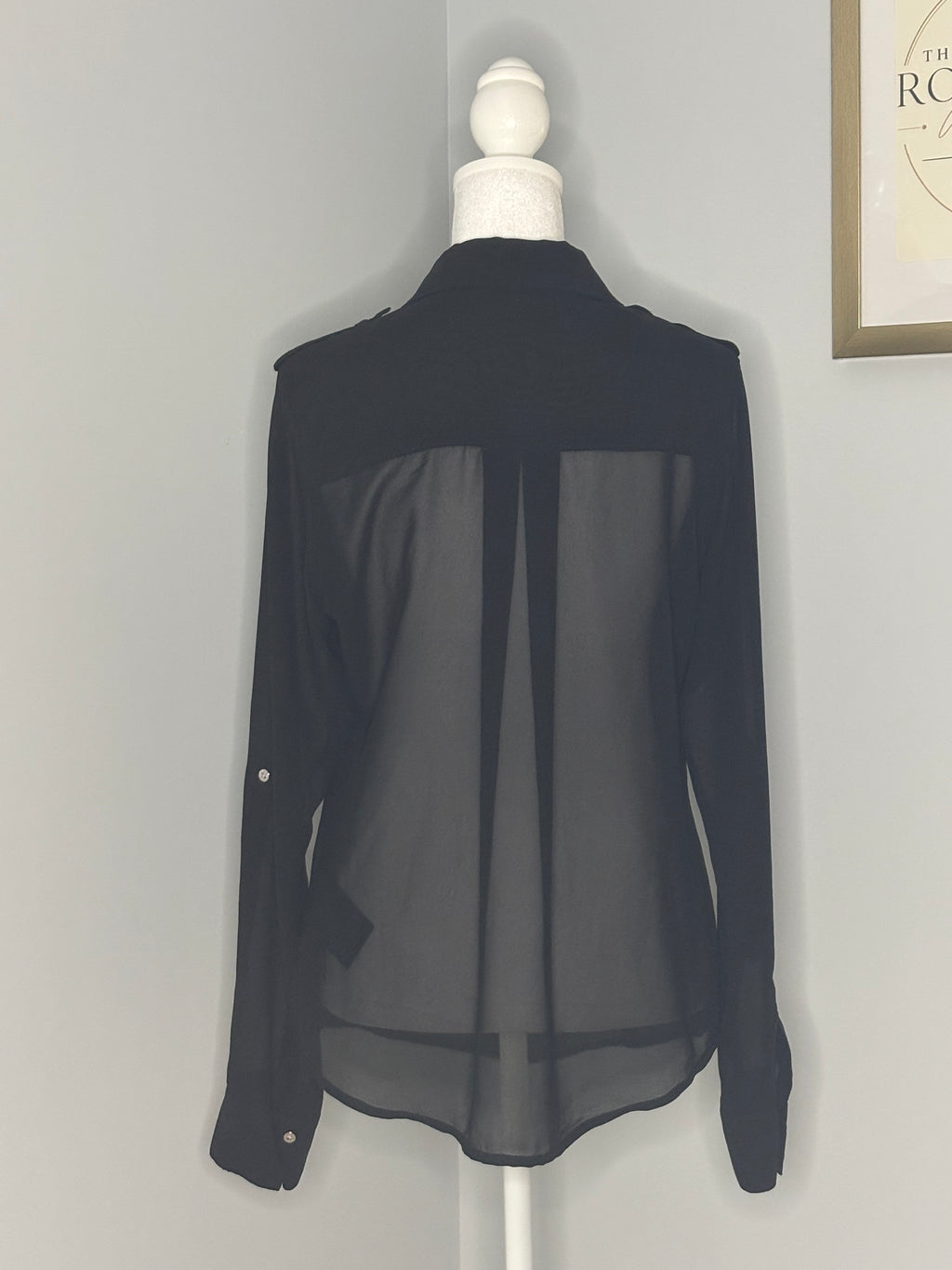 GUESS Los Angeles Sheer Black Button-Front Blouse | Size Medium