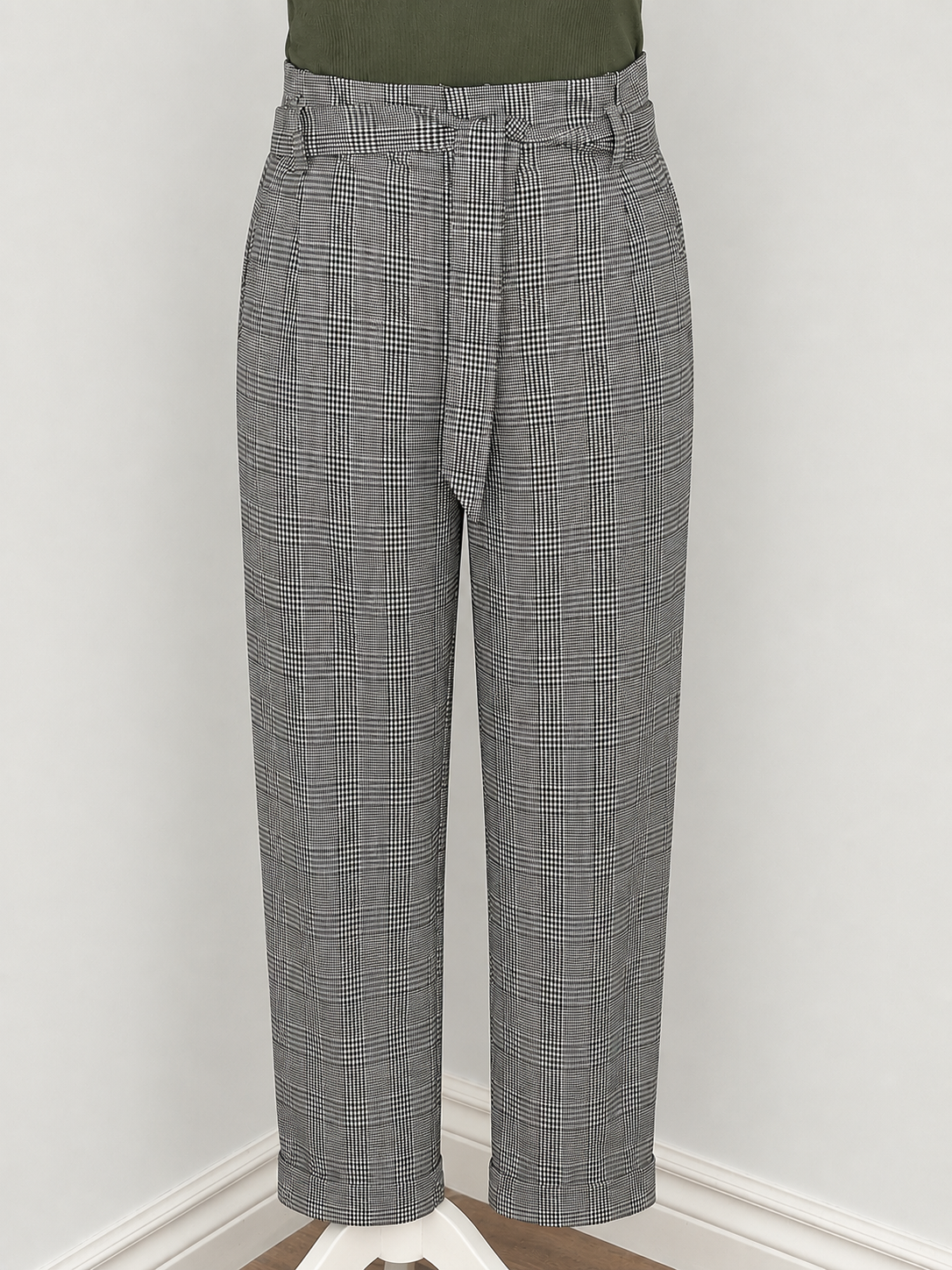 Zara Trafaluc Plaid Paperbag Ankle Pants | Size Medium