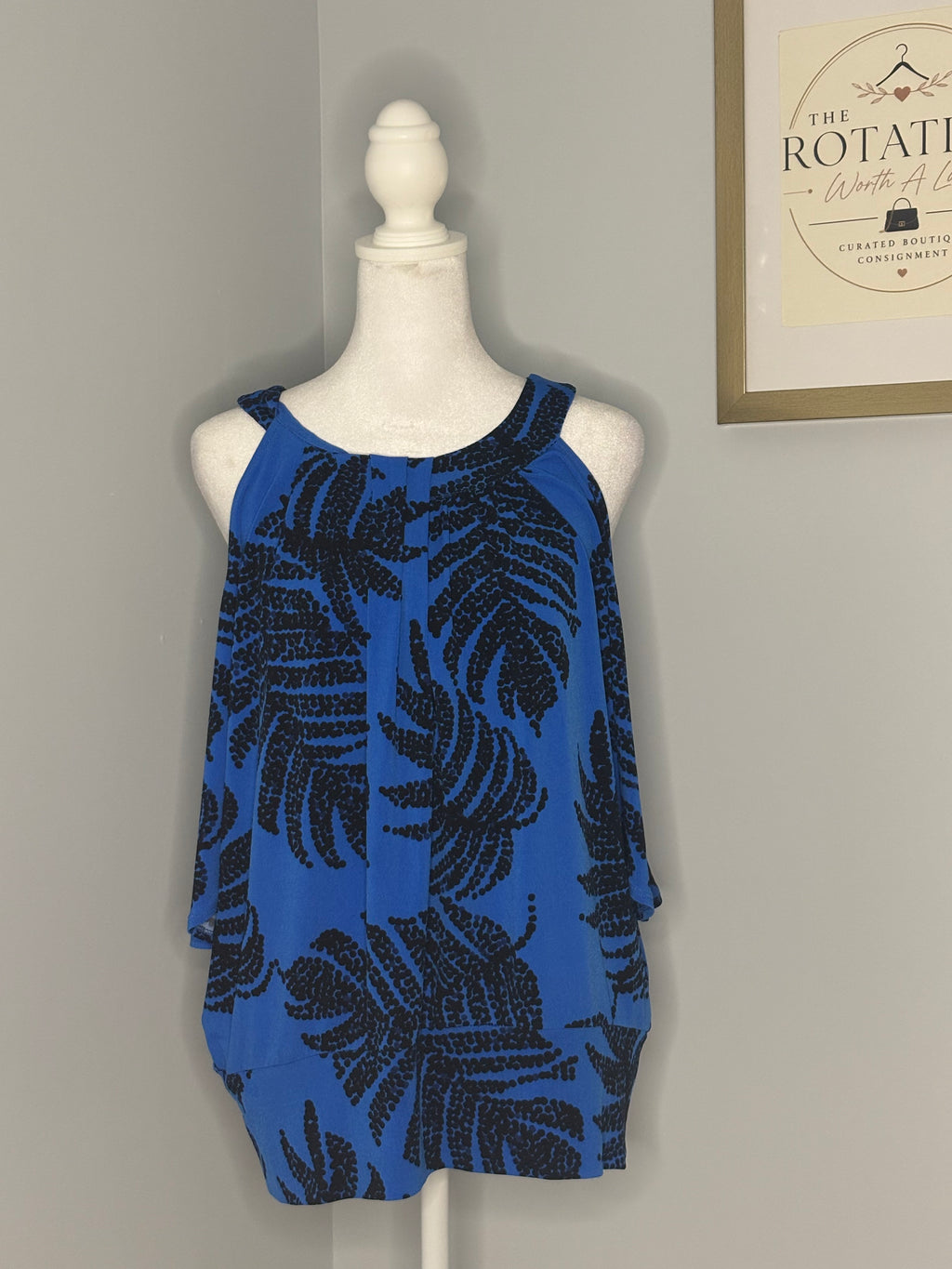 Melanie Lyne Royal Blue Cold Shoulder Overlay Blouse | Size Medium