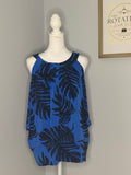 Melanie Lyne Royal Blue Cold Shoulder Overlay Blouse | Size Medium
