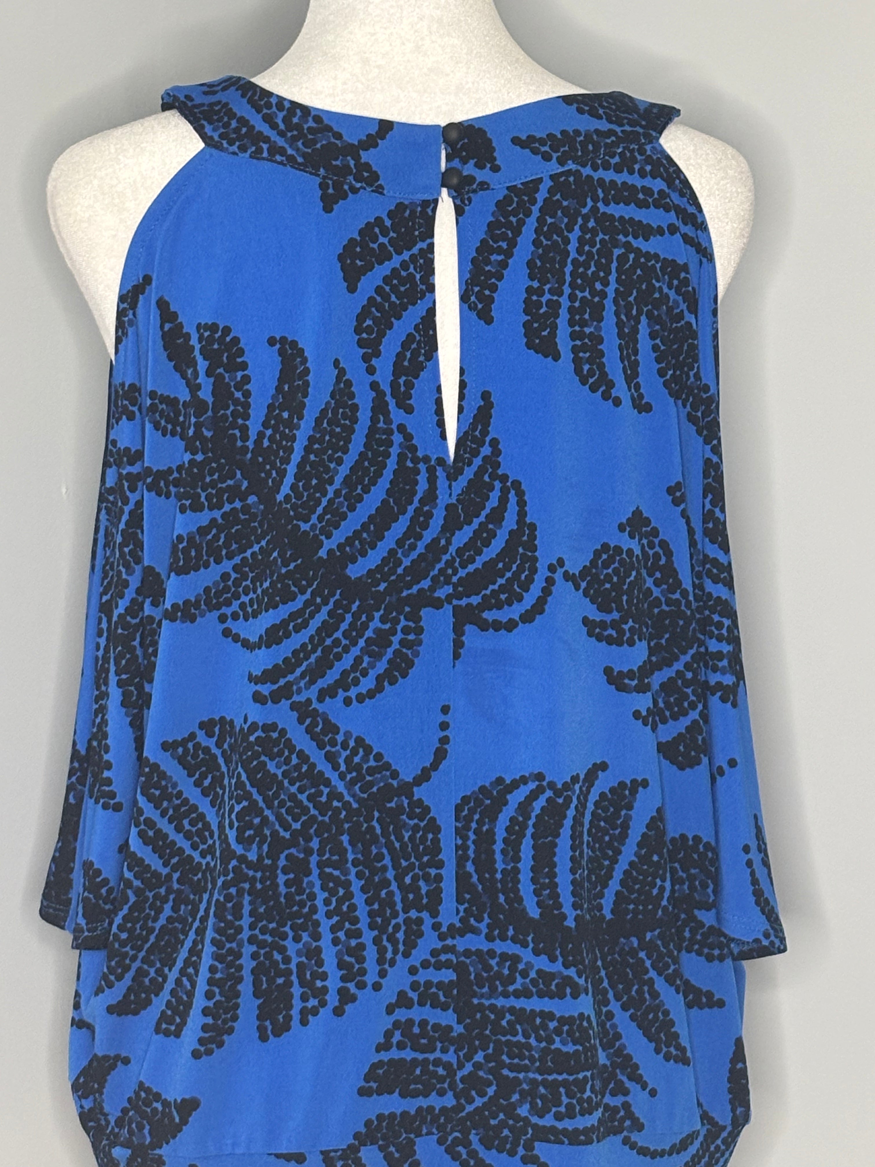 Melanie Lyne Royal Blue Cold Shoulder Overlay Blouse | Size Medium