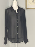 GUESS Los Angeles Sheer Black Button-Front Blouse | Size Medium