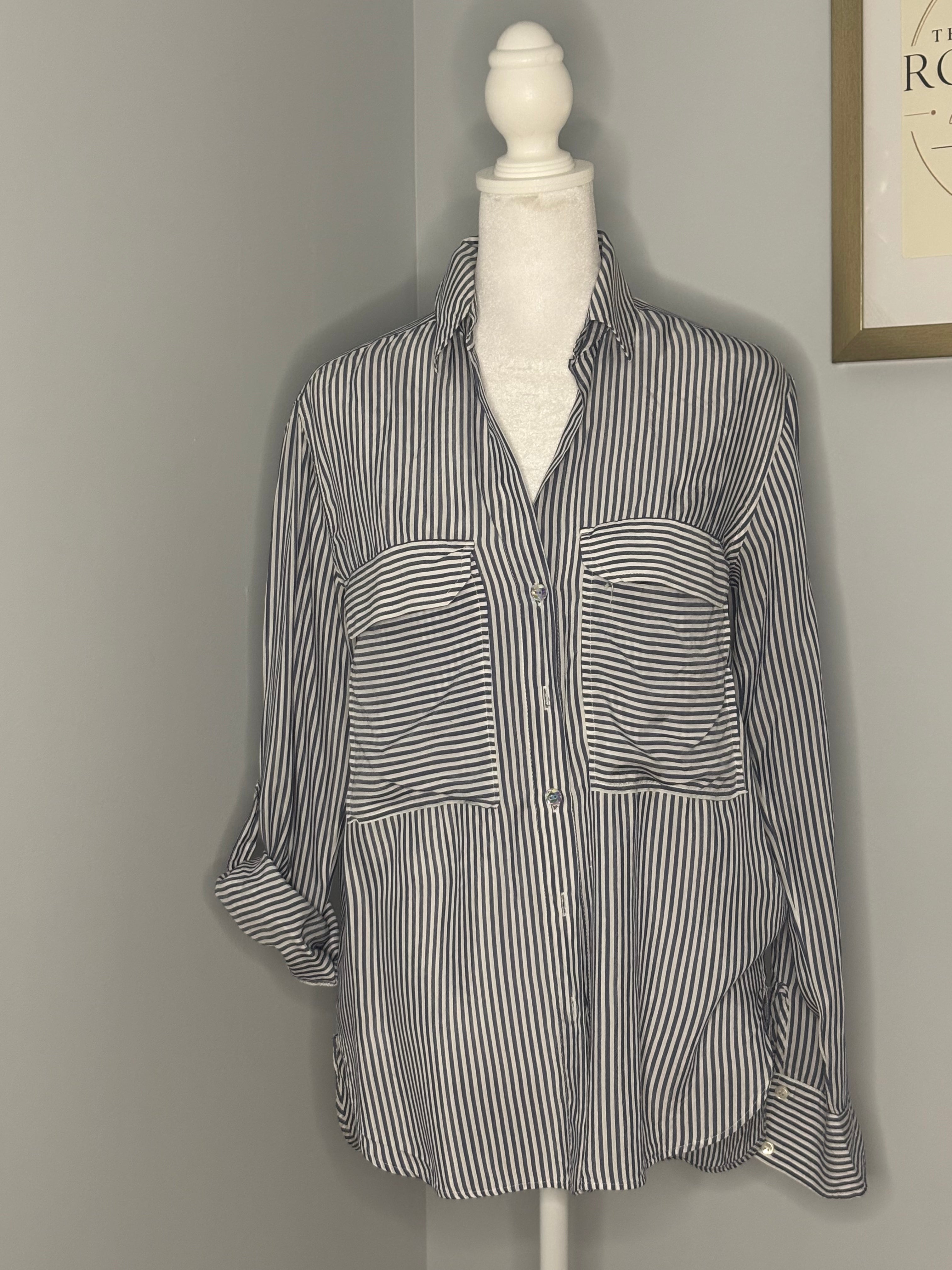 Zara Women Striped Button-Front Blouse | Size 8