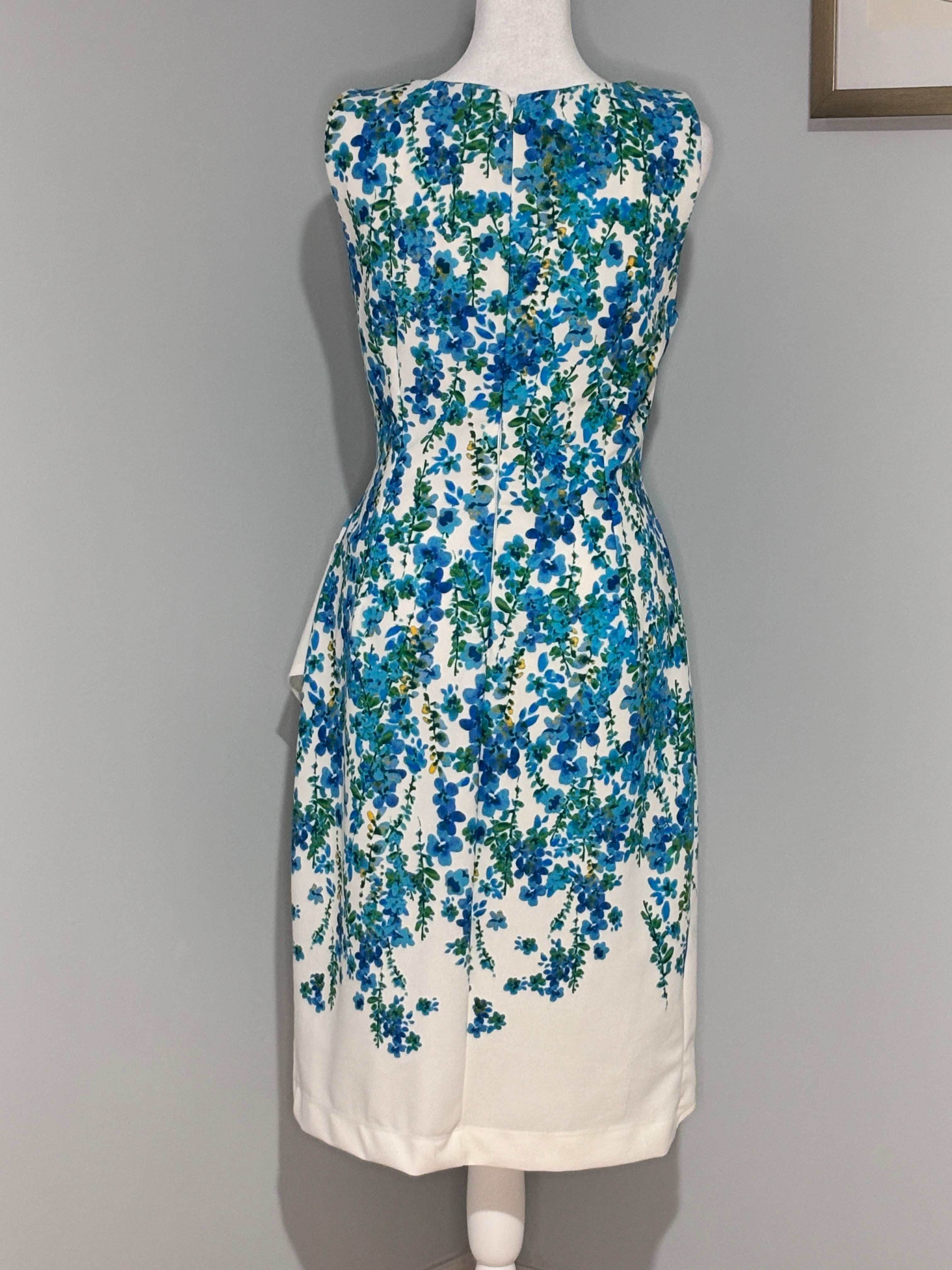 Laura Blue Floral Draped Dress – Size 12 (NWT)