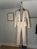 Classic Cream Blazer & Trouser Set with Black Accents  Jacket size 2 Pants size 0