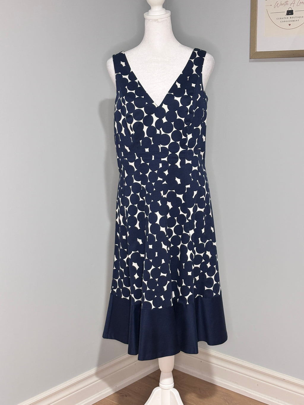 Nine West Navy & Ivory Flounce Hem Dress – Size 10