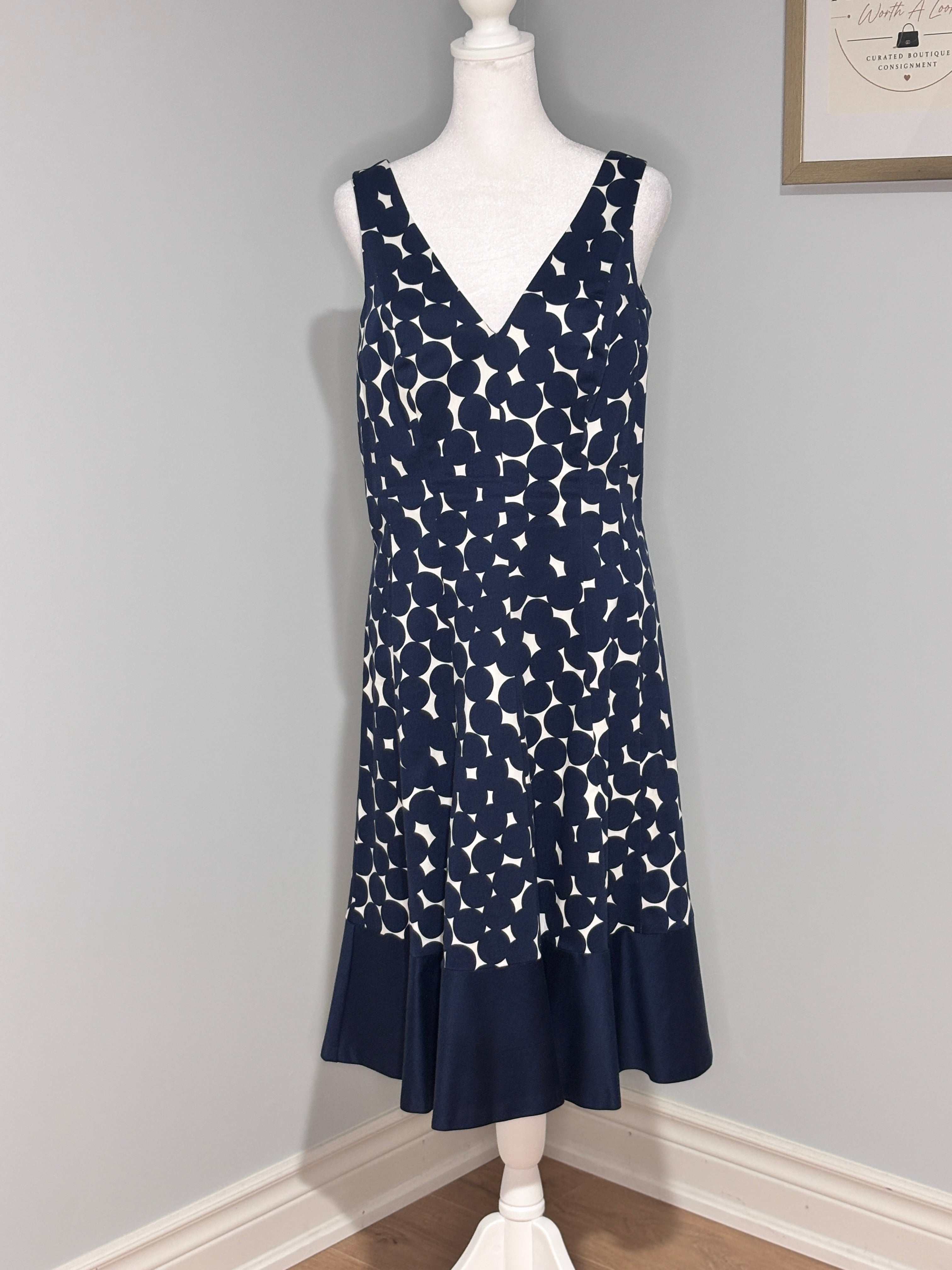 Nine West Navy & Ivory Flounce Hem Dress – Size 10