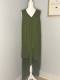 Olive Crepe Chiffon High-Low Maxi Dress | Elegant Cascade Front Detail