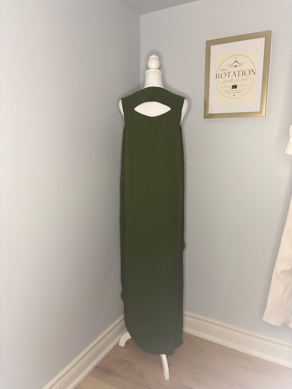 Olive Crepe Chiffon High-Low Maxi Dress | Elegant Cascade Front Detail