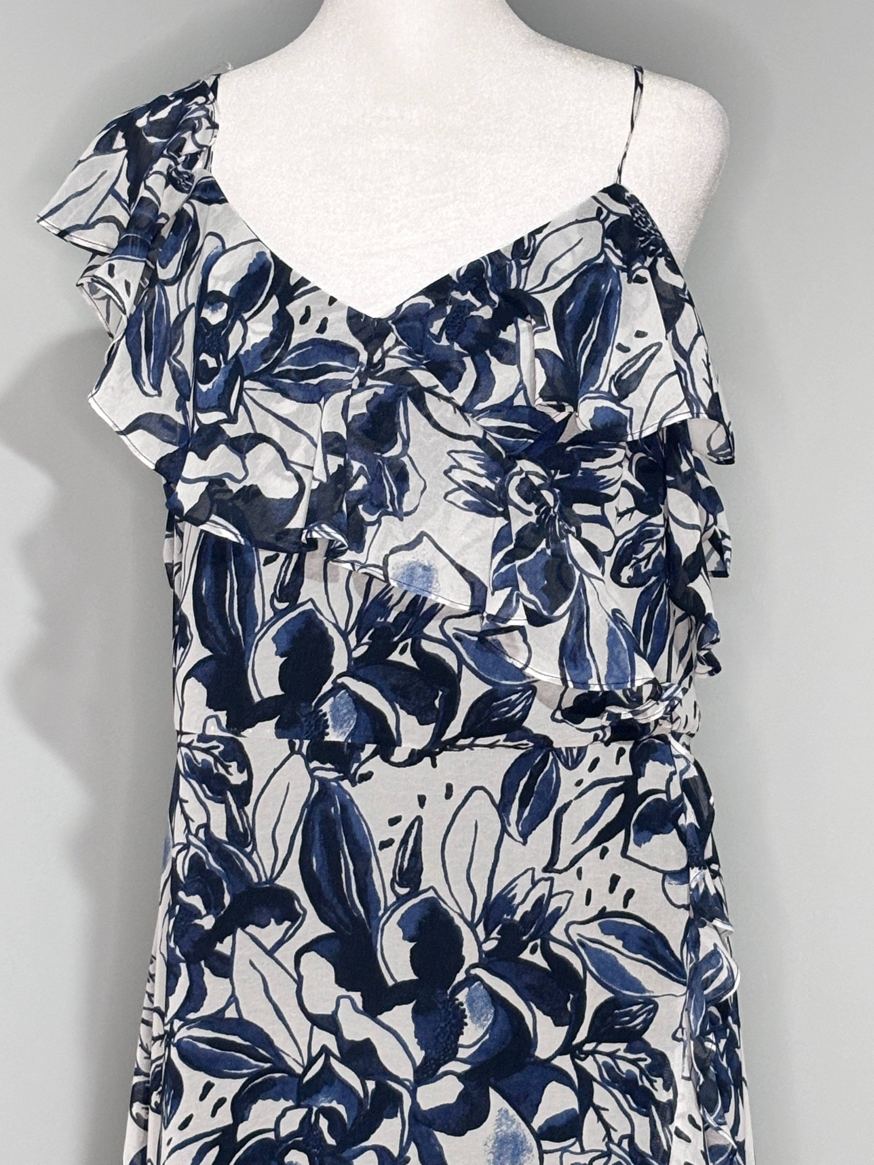Maggy London - Melanie Lyne Blue & White Floral Ruffle Maxi Dress