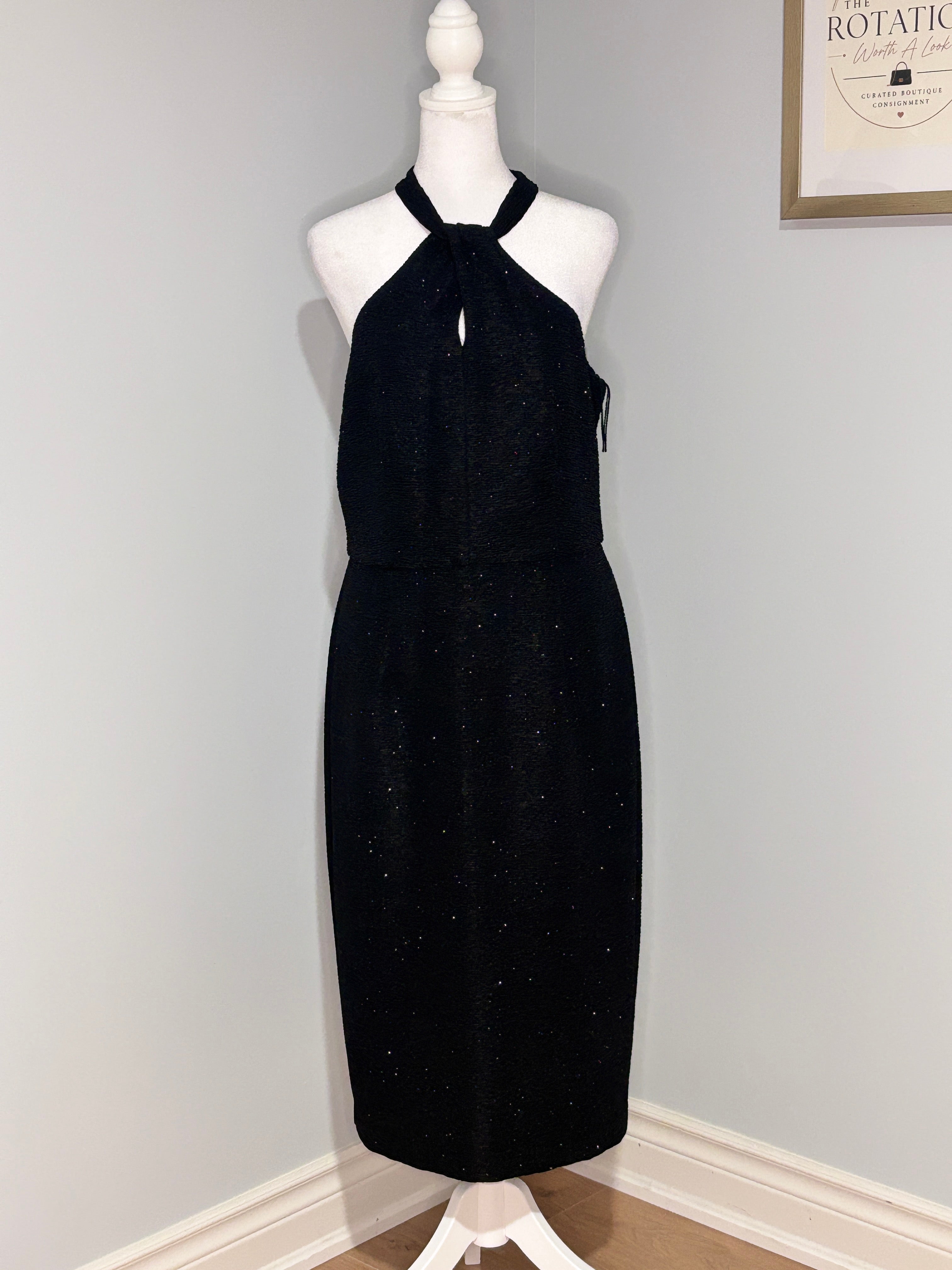 Melanie Lyne Black Sparkle Halter Dress – Size 10 (NWT)