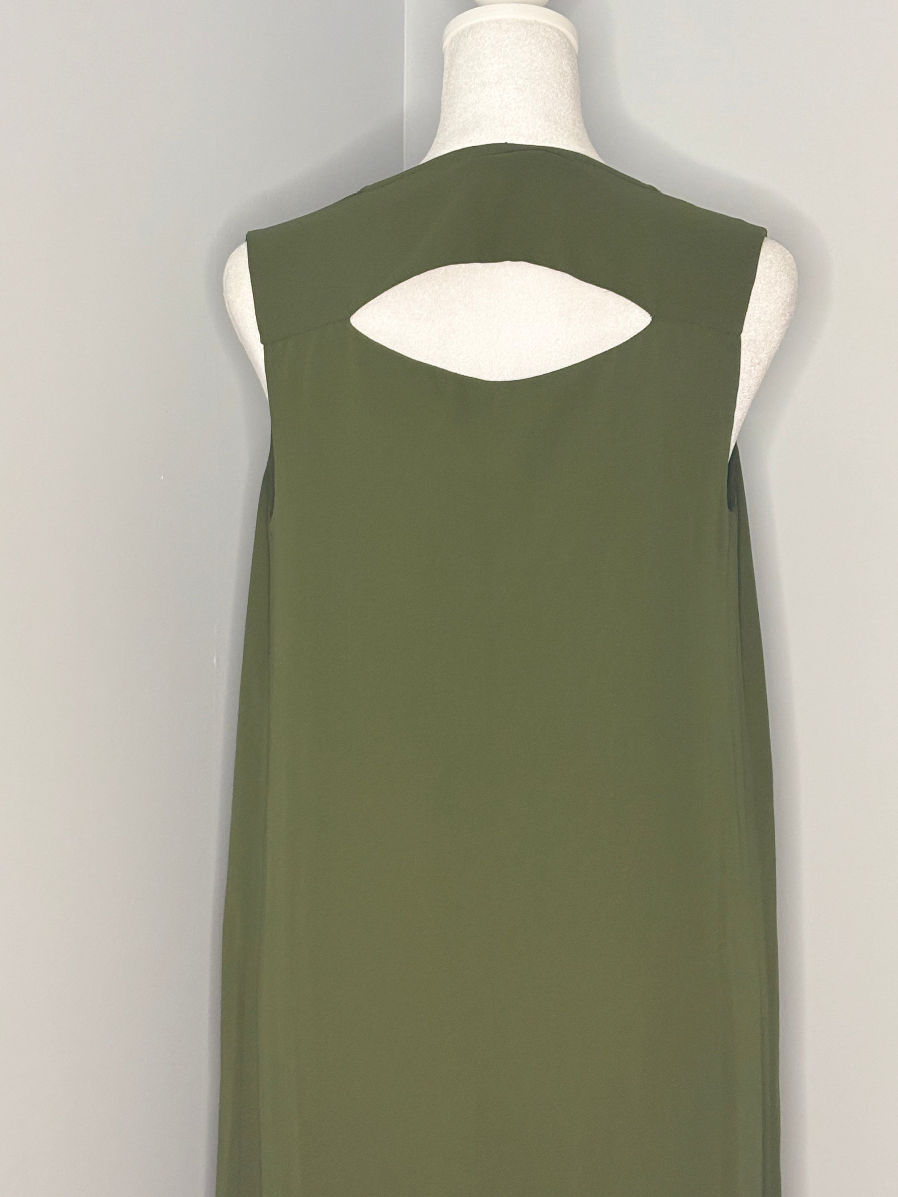 Olive Crepe Chiffon High-Low Maxi Dress | Elegant Cascade Front Detail