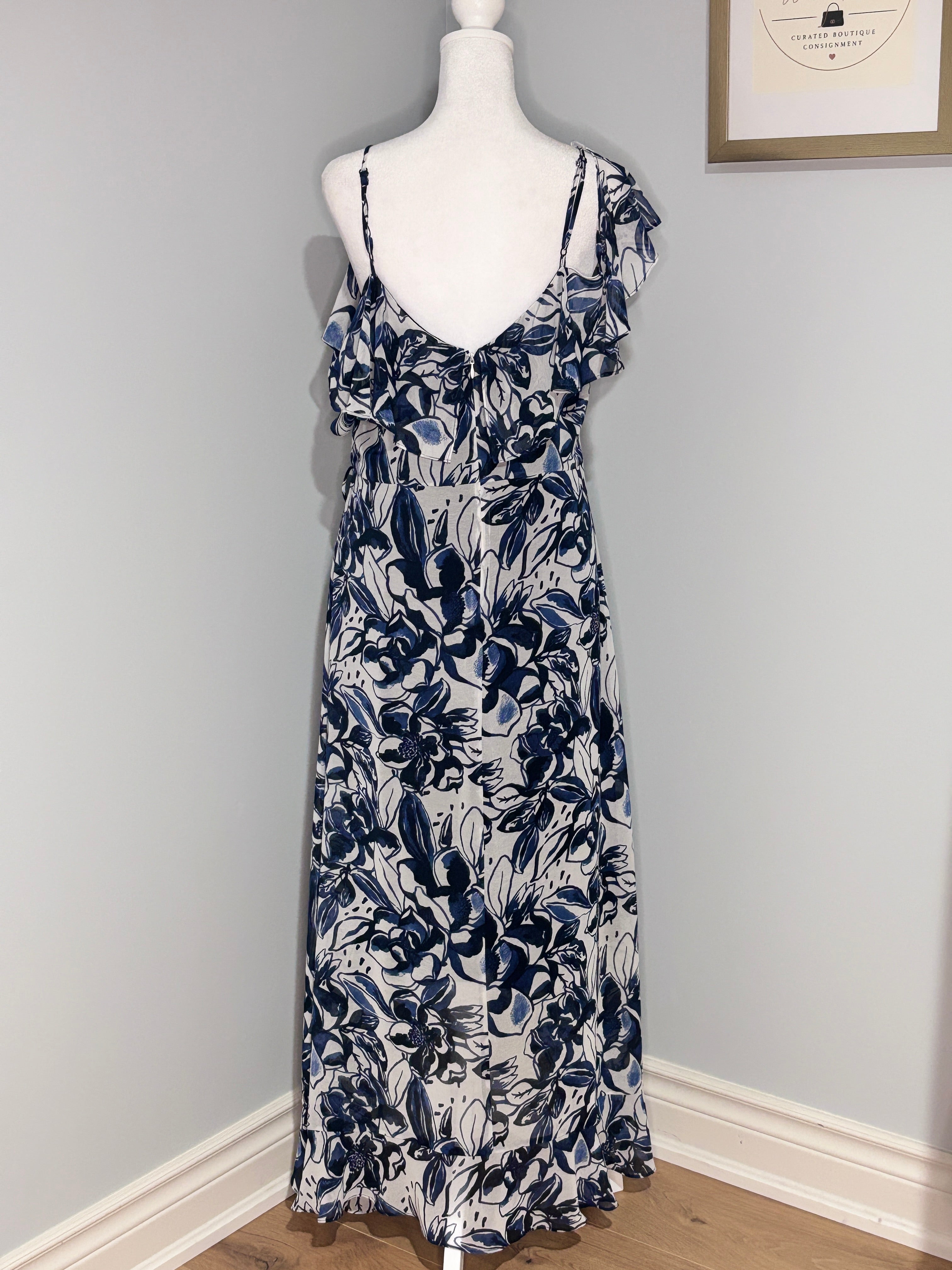 Maggy London - Melanie Lyne Blue & White Floral Ruffle Maxi Dress