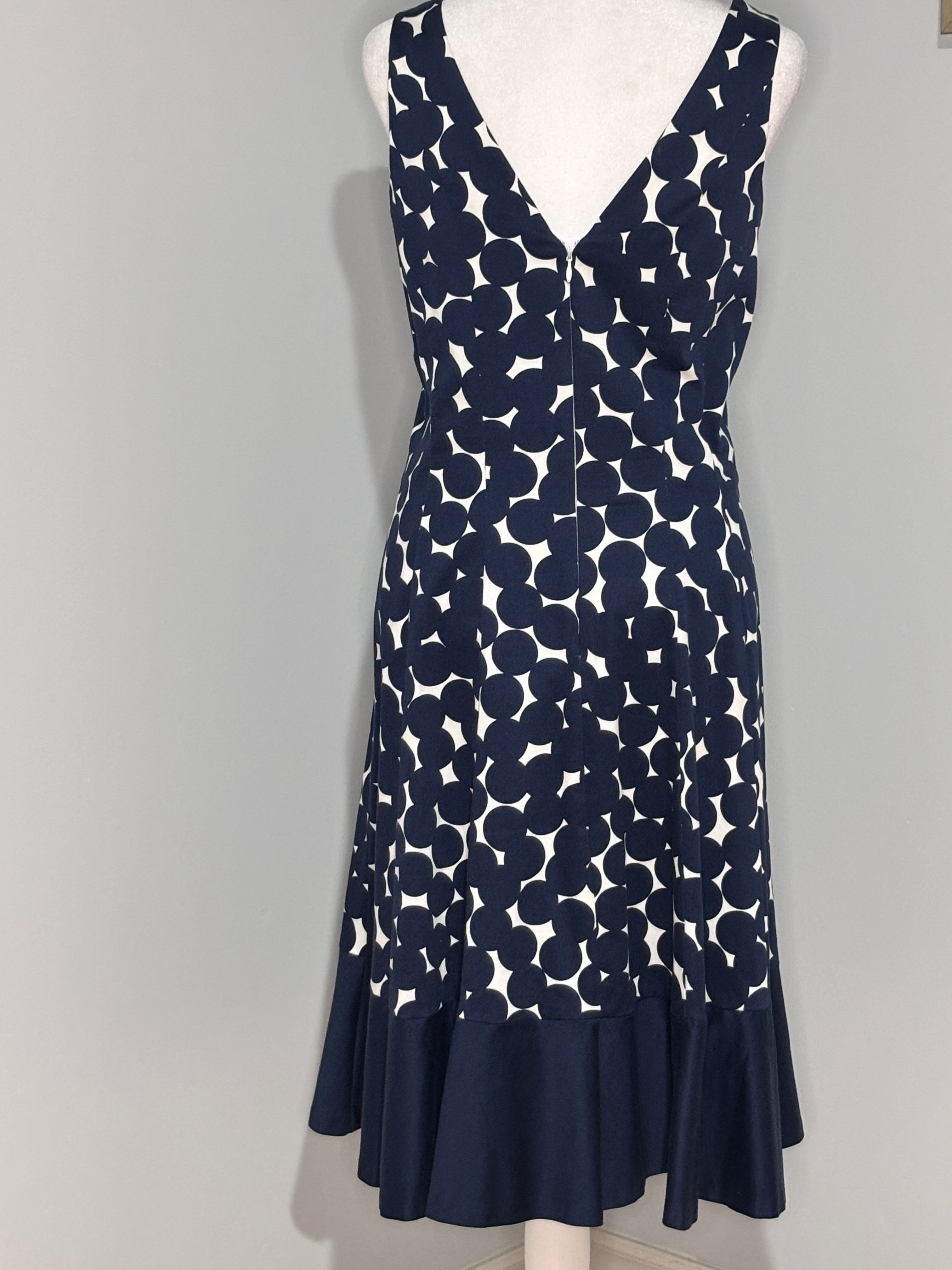 Nine West Navy & Ivory Flounce Hem Dress – Size 10