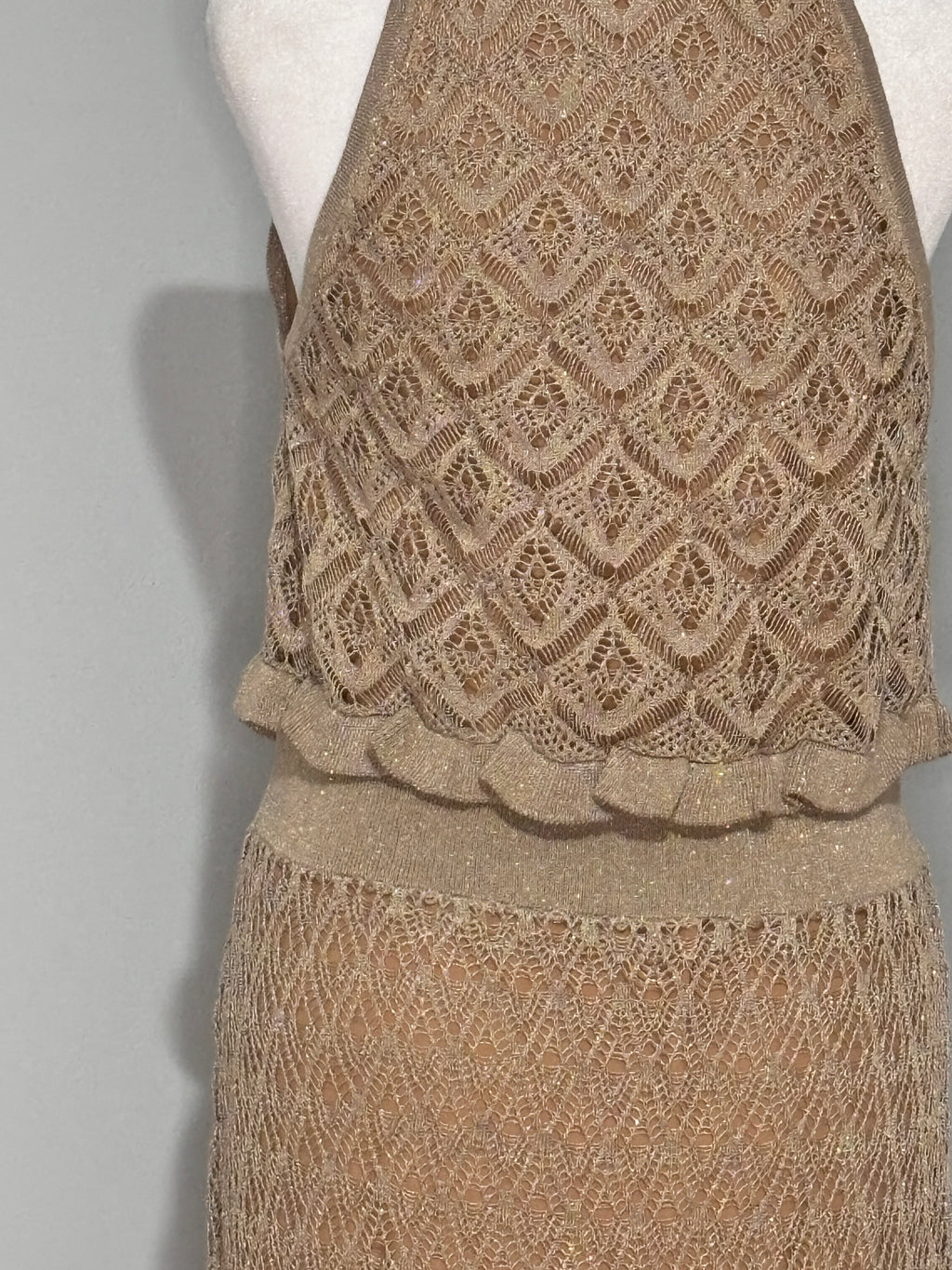 Melanie Lyne Shimmer Crochet Maxi Dress – Size Large (NWT)