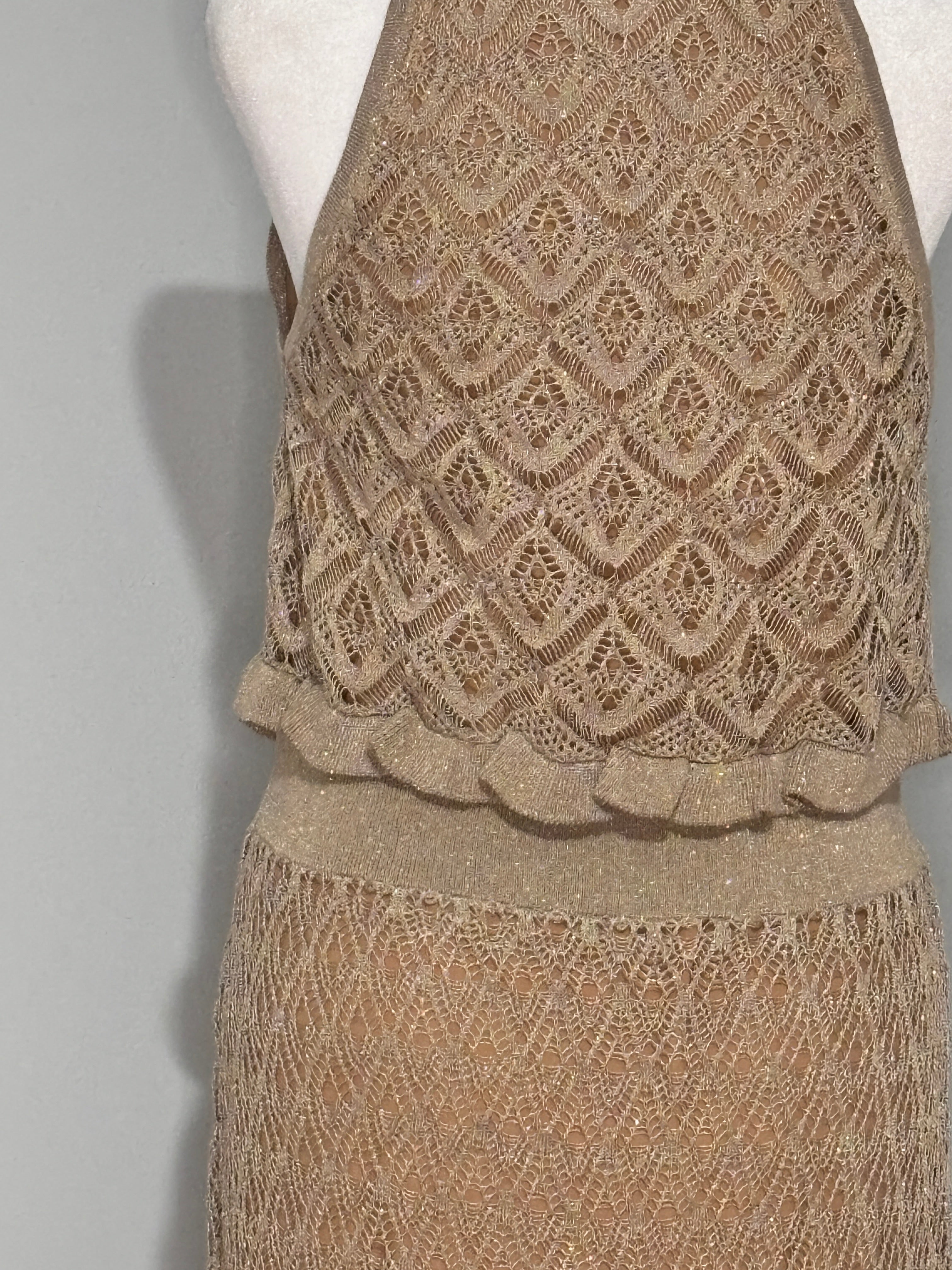 Melanie Lyne Shimmer Crochet Maxi Dress – Size Large (NWT)