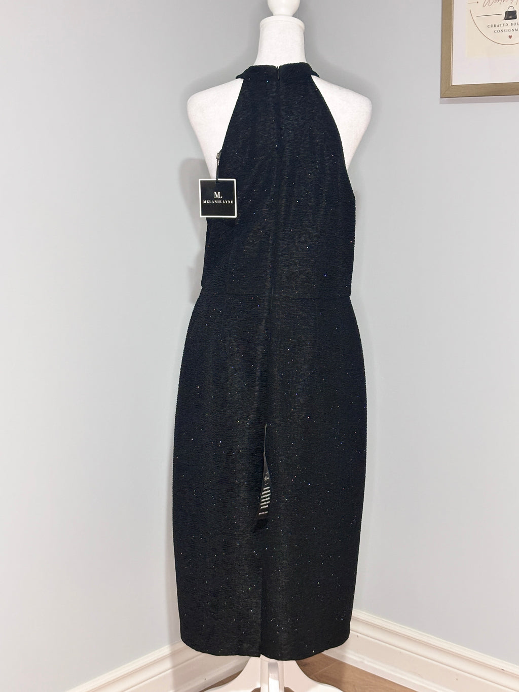 Melanie Lyne Black Sparkle Halter Dress – Size 10 (NWT)