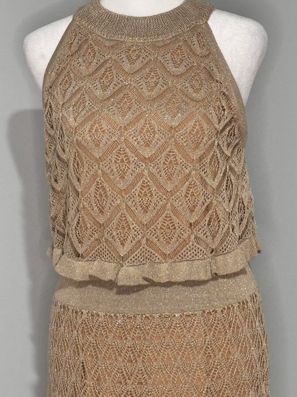 Melanie Lyne Shimmer Crochet Maxi Dress – Size Large (NWT)