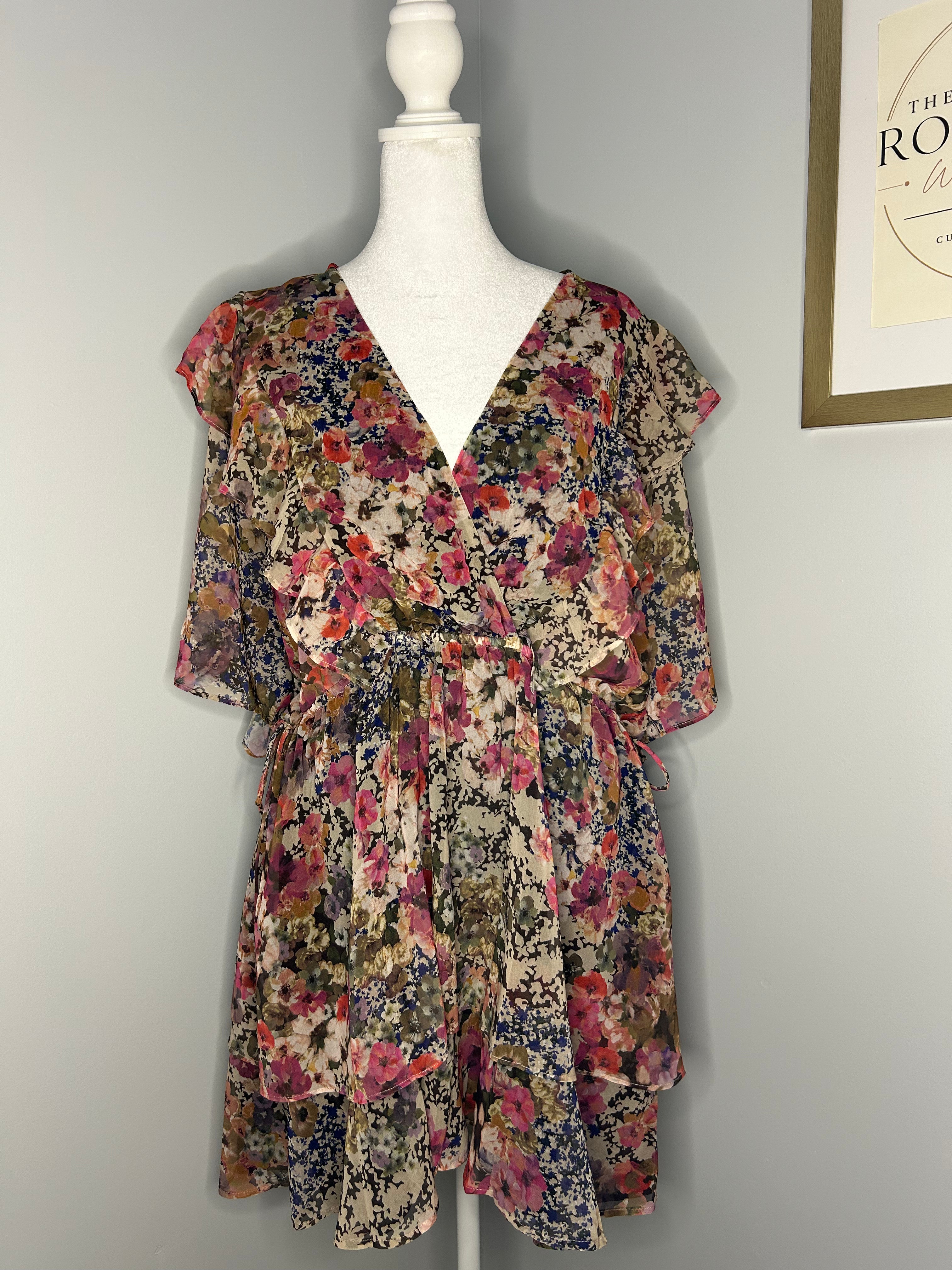 Zara Floral Ruffle Tunic - Size Large