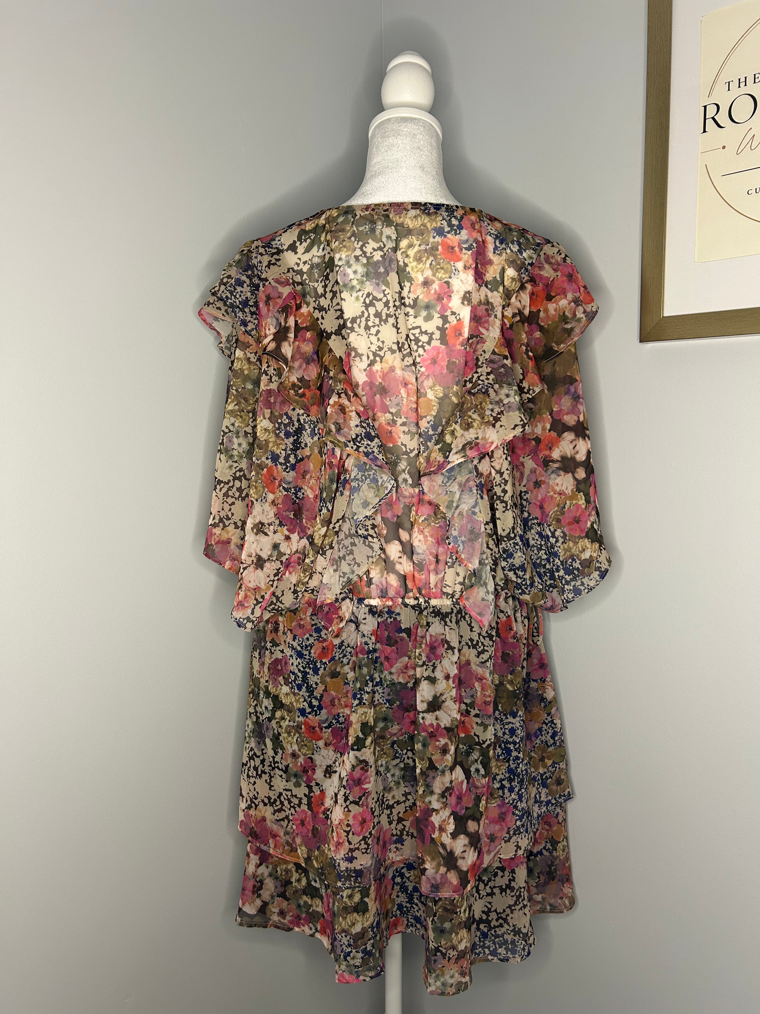 Zara Floral Ruffle Tunic - Size Large