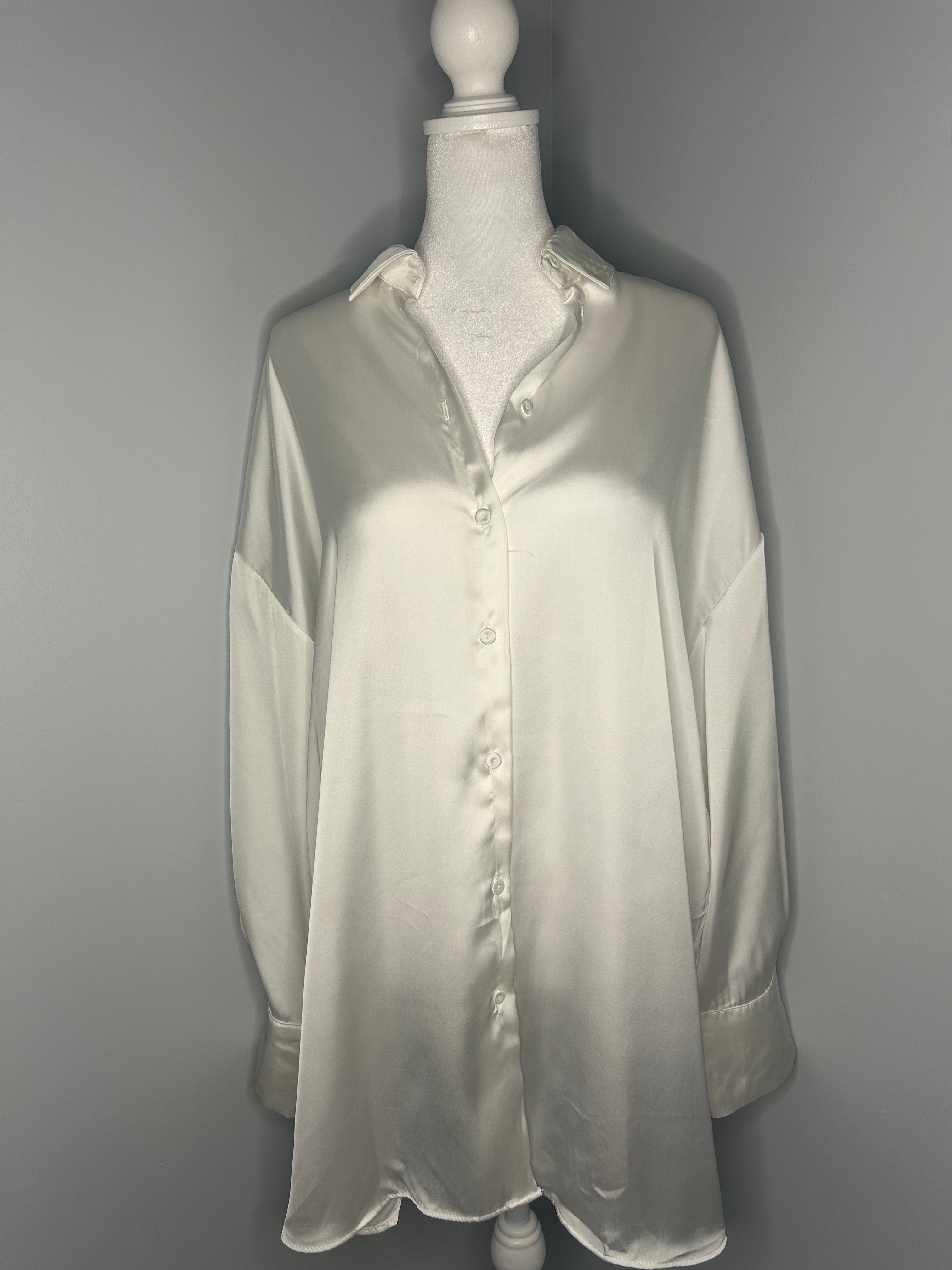 Zara Satin Button-Up Blouse – Size Medium