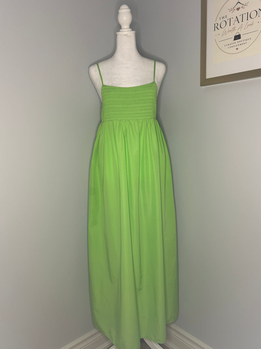 Zara Lime Green Smocked Maxi Dress – Size Large