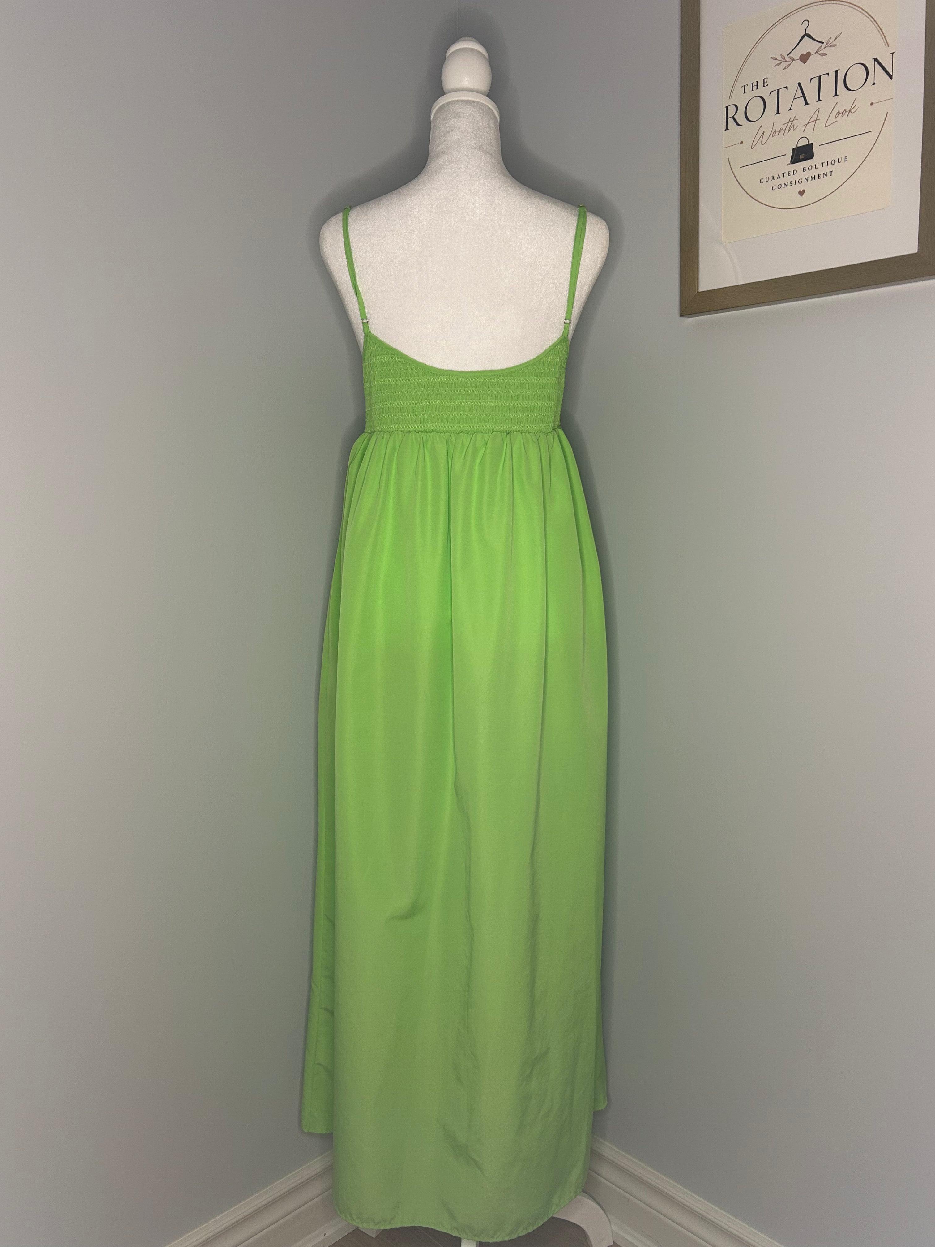 Zara Lime Green Smocked Maxi Dress – Size Large