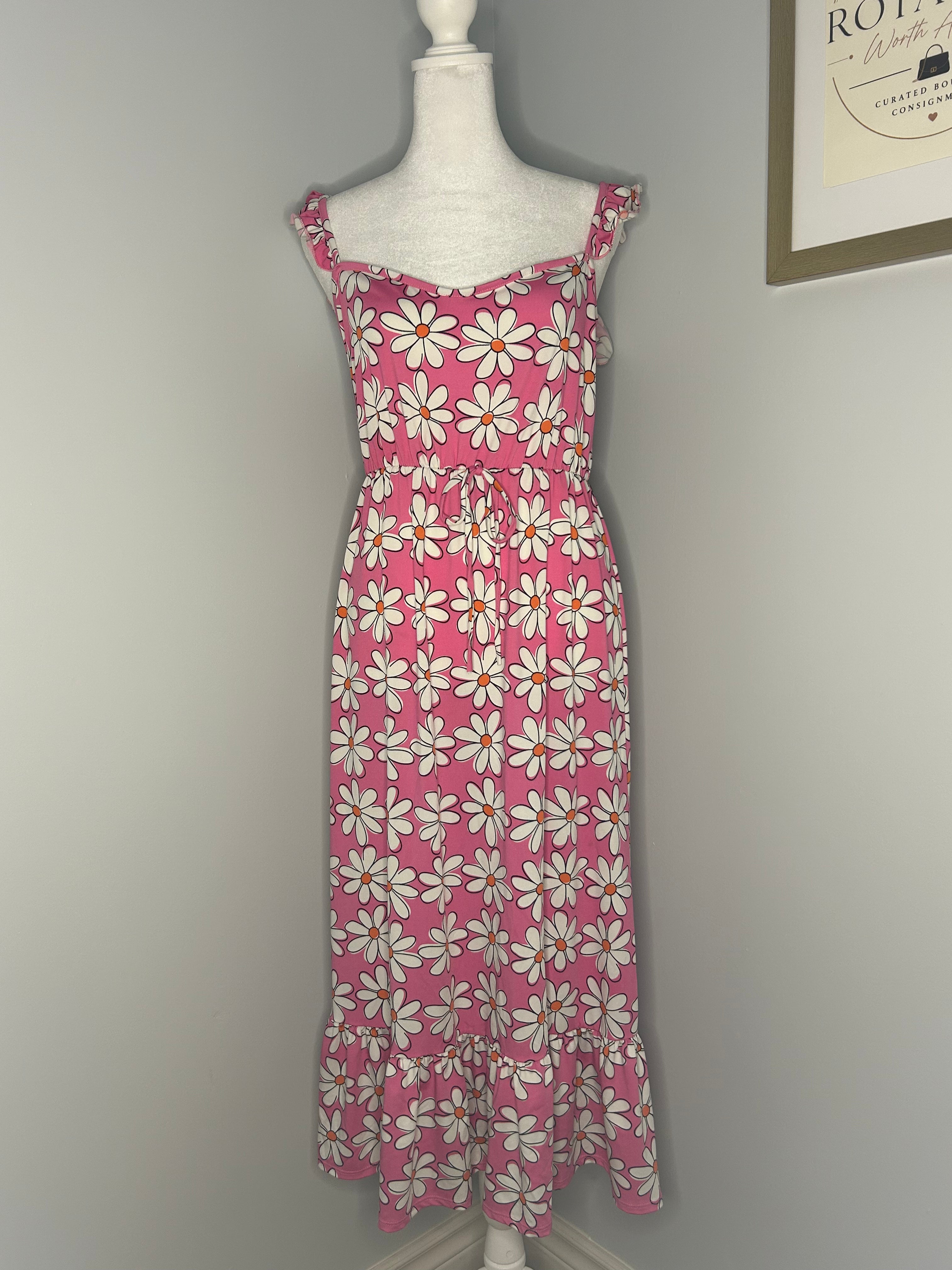 Caution to the Wind Daisy Print Maxi Dress – Size Large