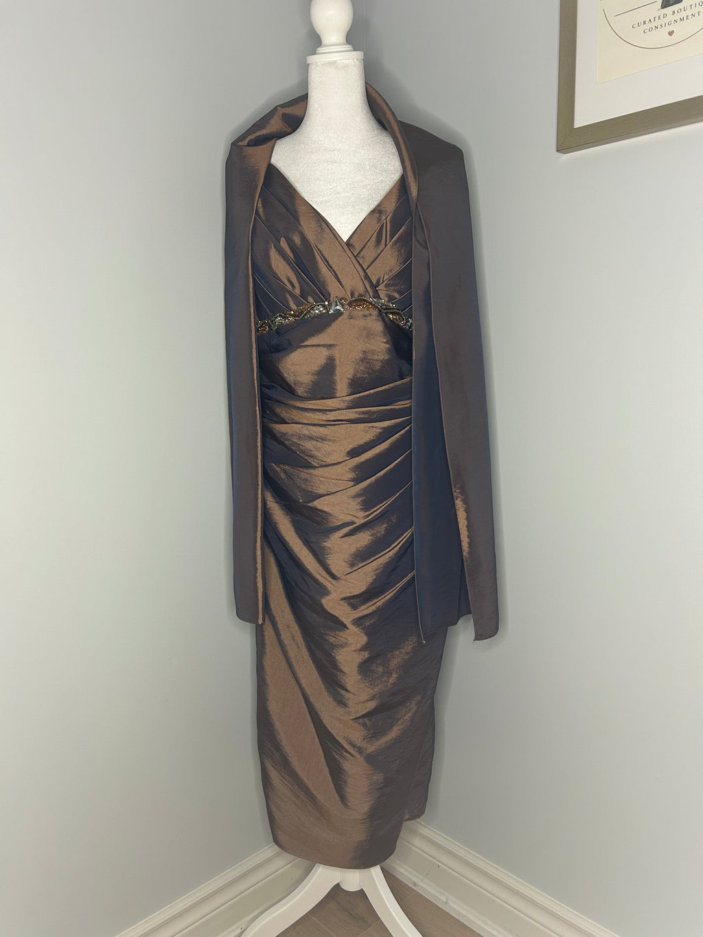 Crystel Elite Evening Dress with Matching Shawl  Size: 14