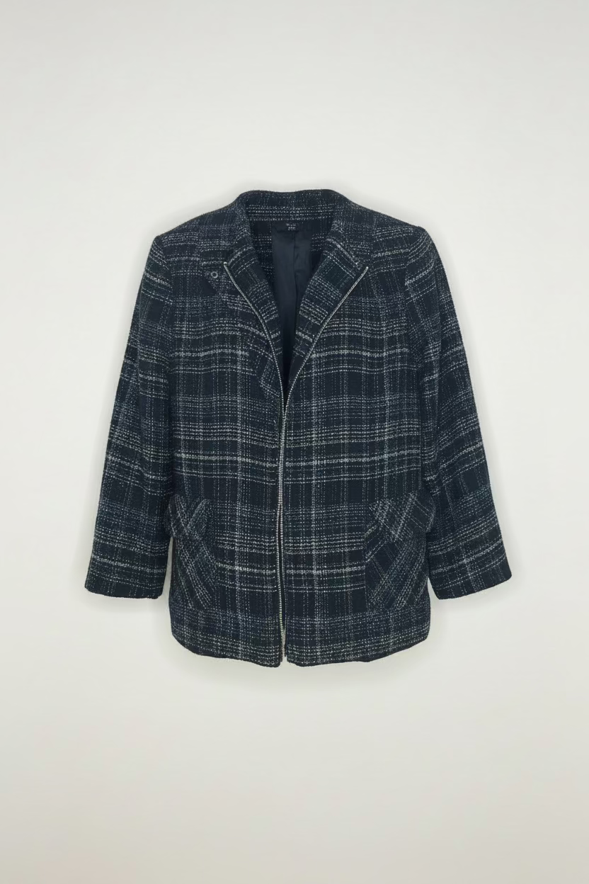 Cleo Plaid Moto-Style Jacket  Size: 14