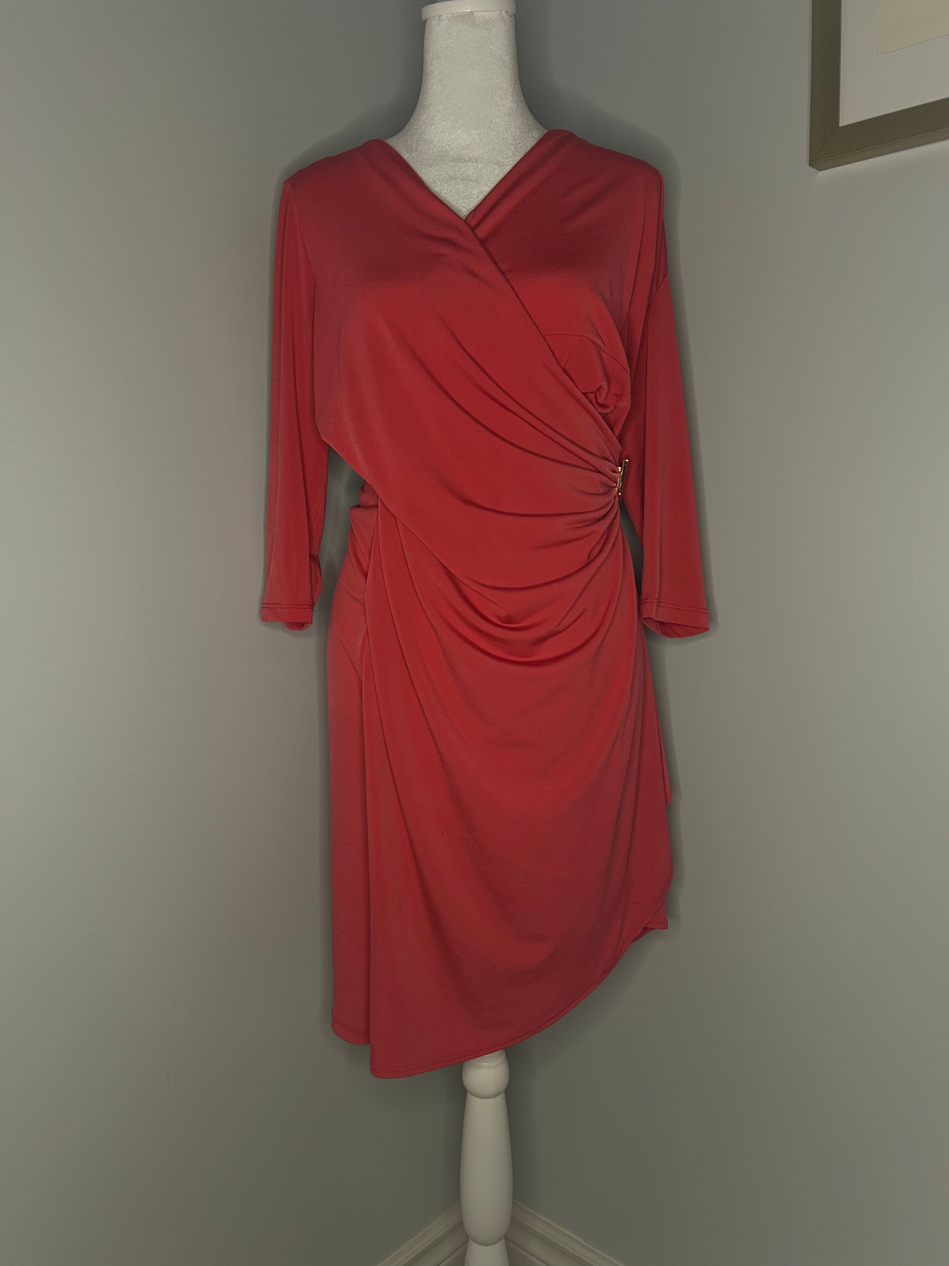Lori M Collection Coral Ruched Cocktail Dress  Size: Medium
