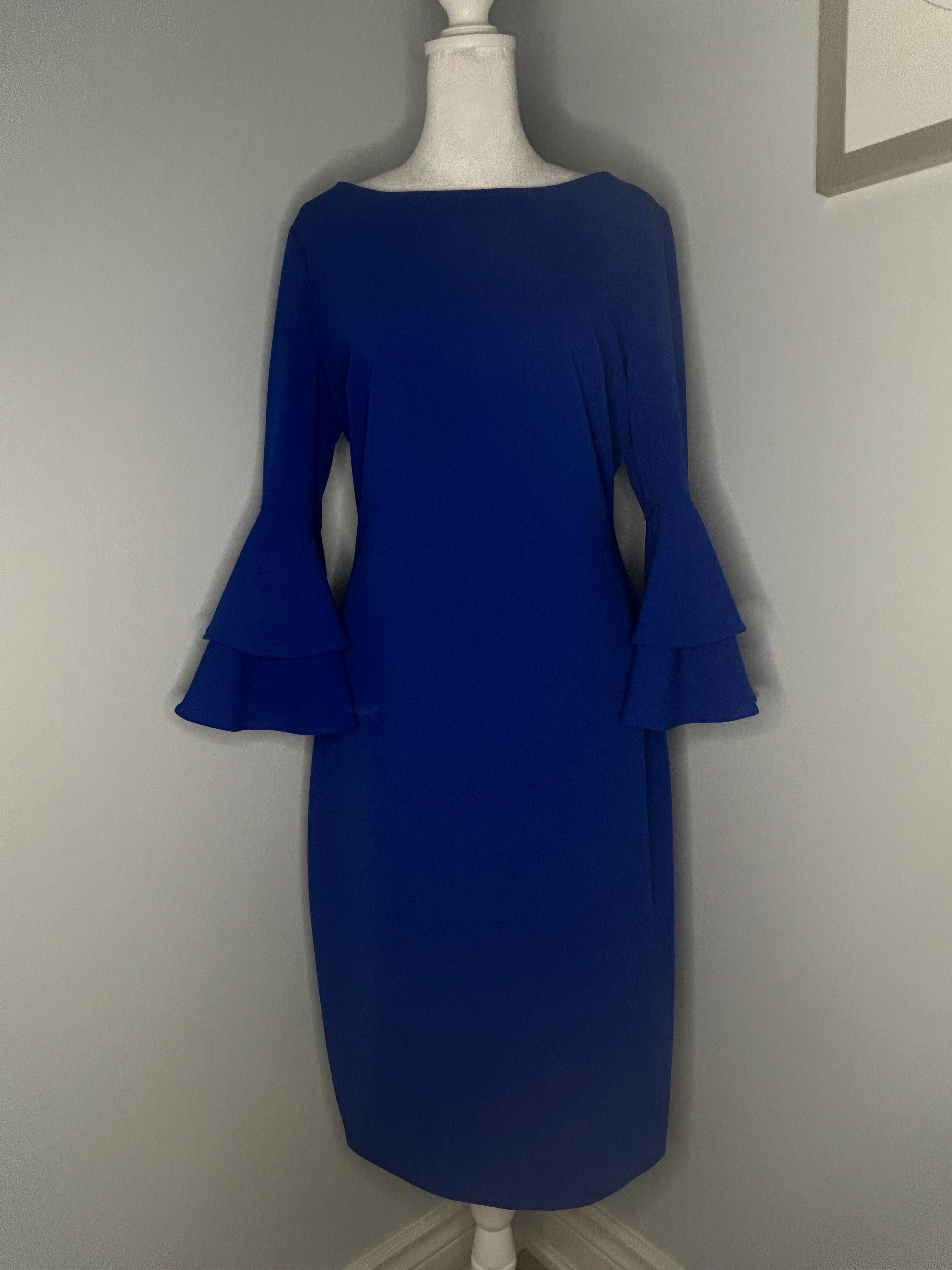 Calvin Klein Royal Blue Bell Sleeve Sheath Dress  Size: 10