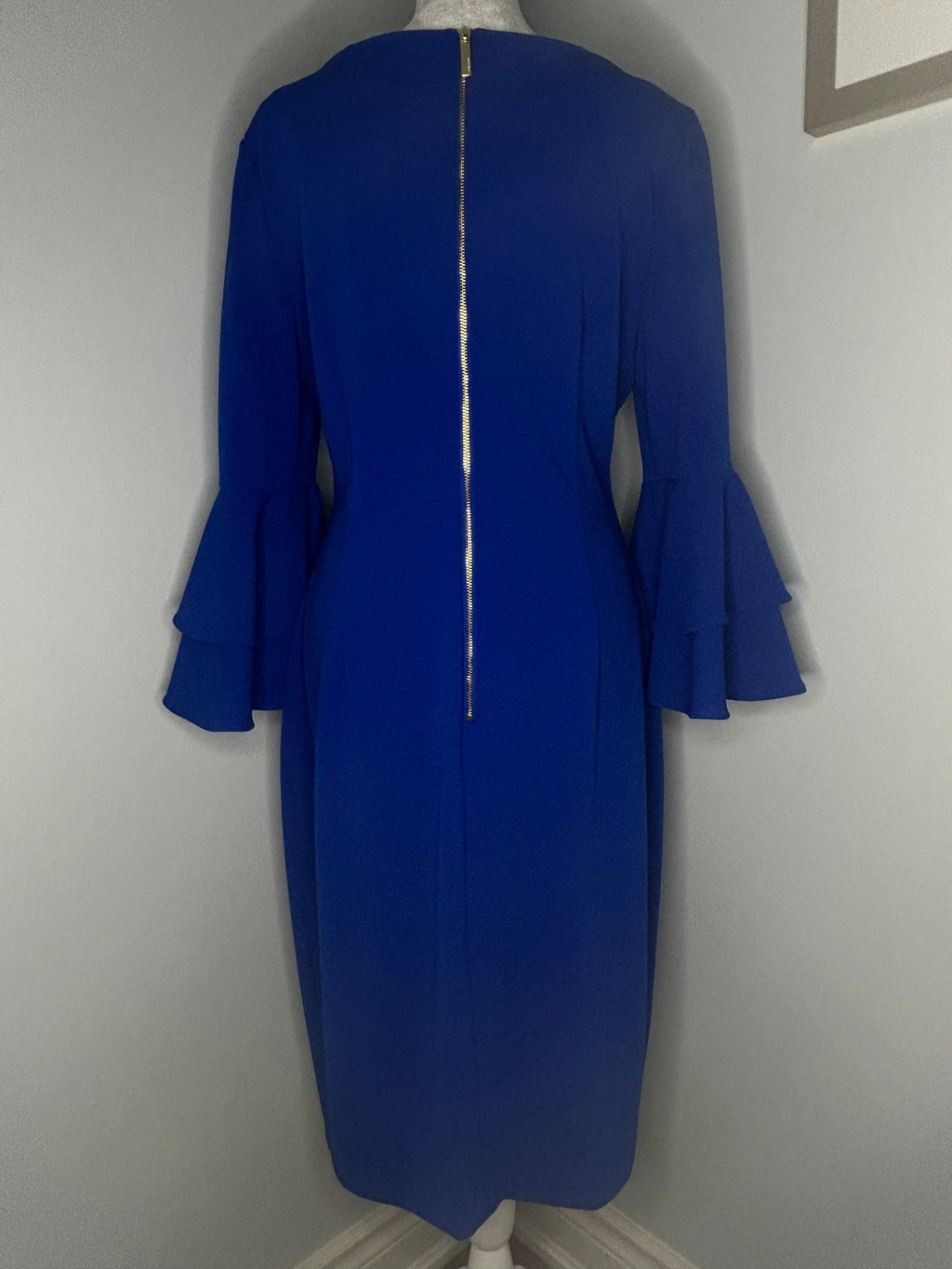 Calvin Klein Royal Blue Bell Sleeve Sheath Dress  Size: 10
