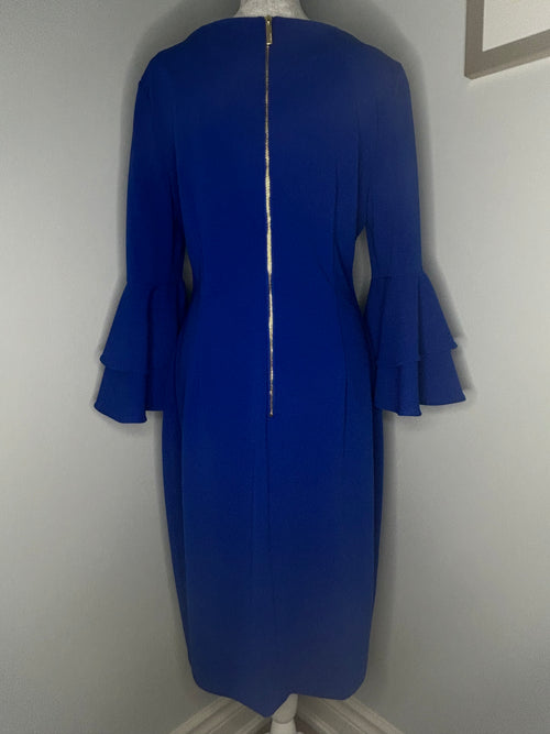 Calvin Klein Royal Blue Bell Sleeve Sheath Dress  Size: 10