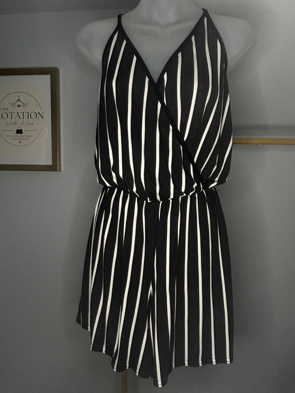 Boohoo Black & White Striped Romper  Size: 8