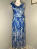 Le Ragare Blue Watercolour Chiffon Maxi Dress Size: Large