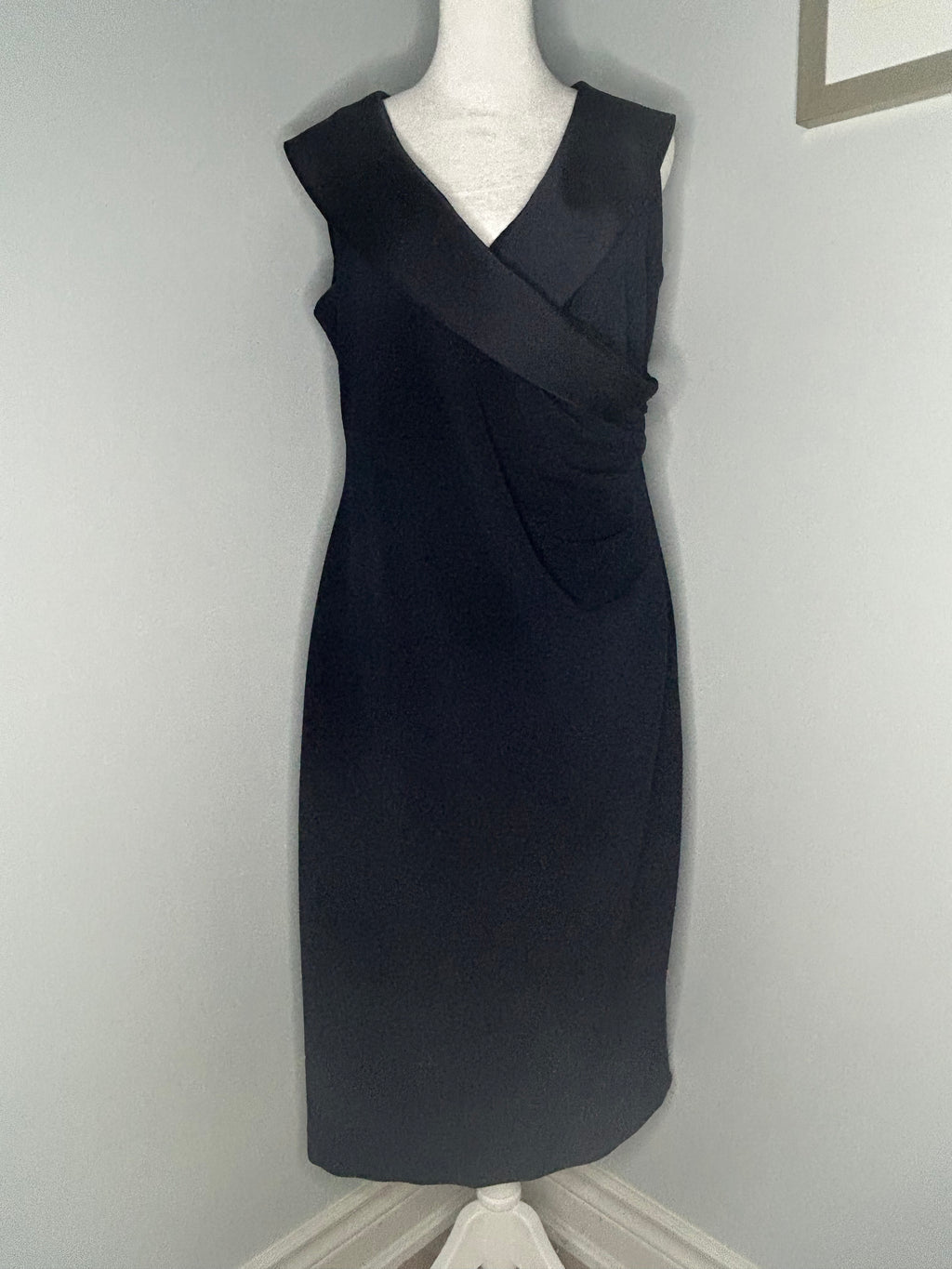 Melanie Lyne Navy Faux-Wrap Sheath Dress Size 14