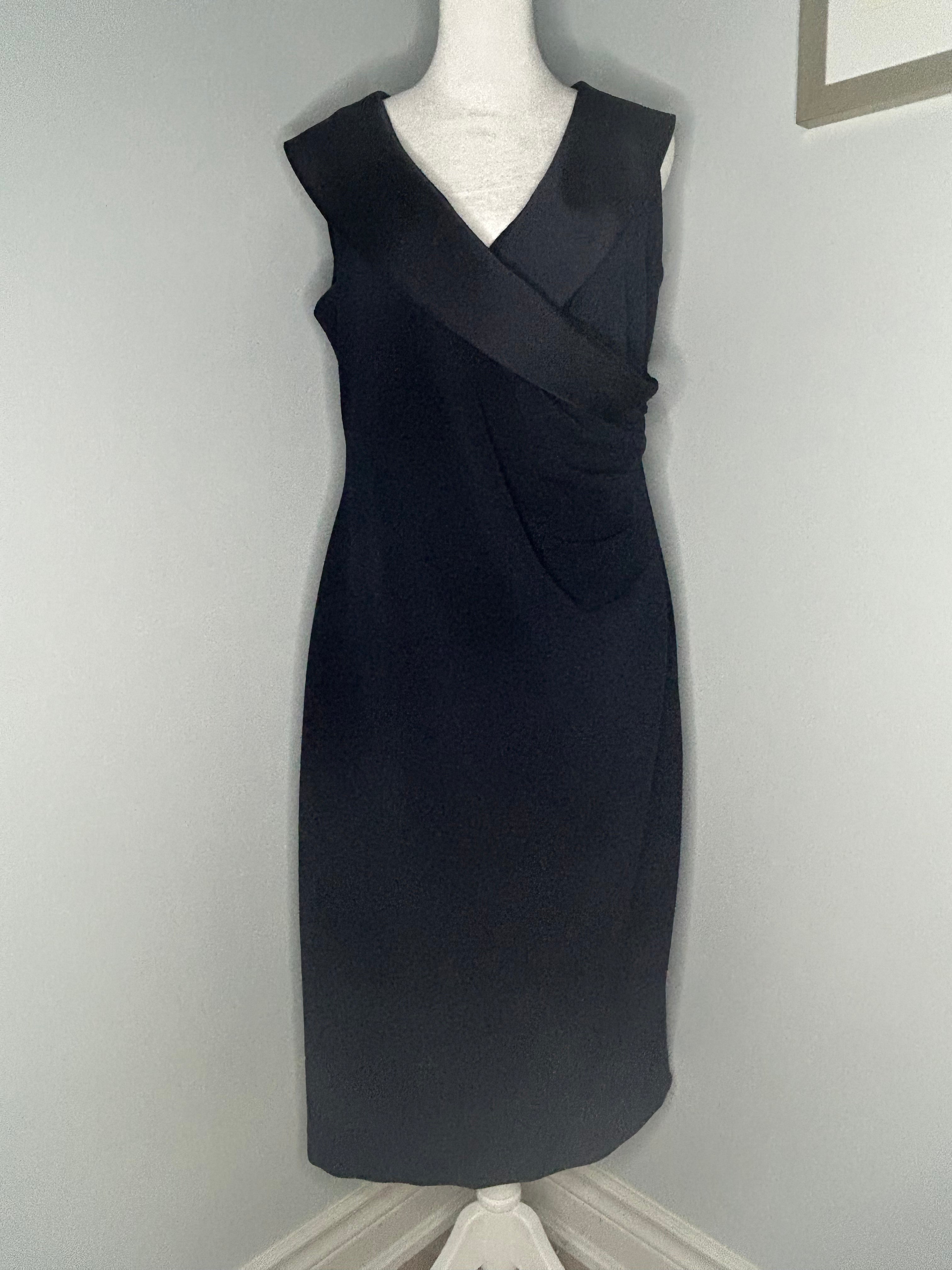 Melanie Lyne Navy Faux-Wrap Sheath Dress Size 14