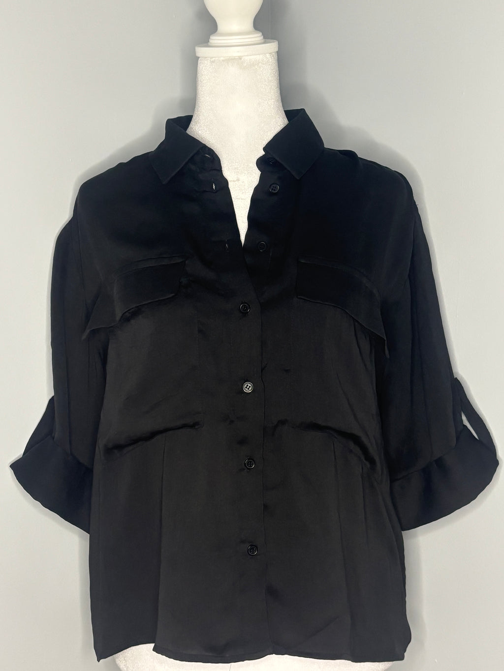 Aware  Black Roll-Tab Blouse