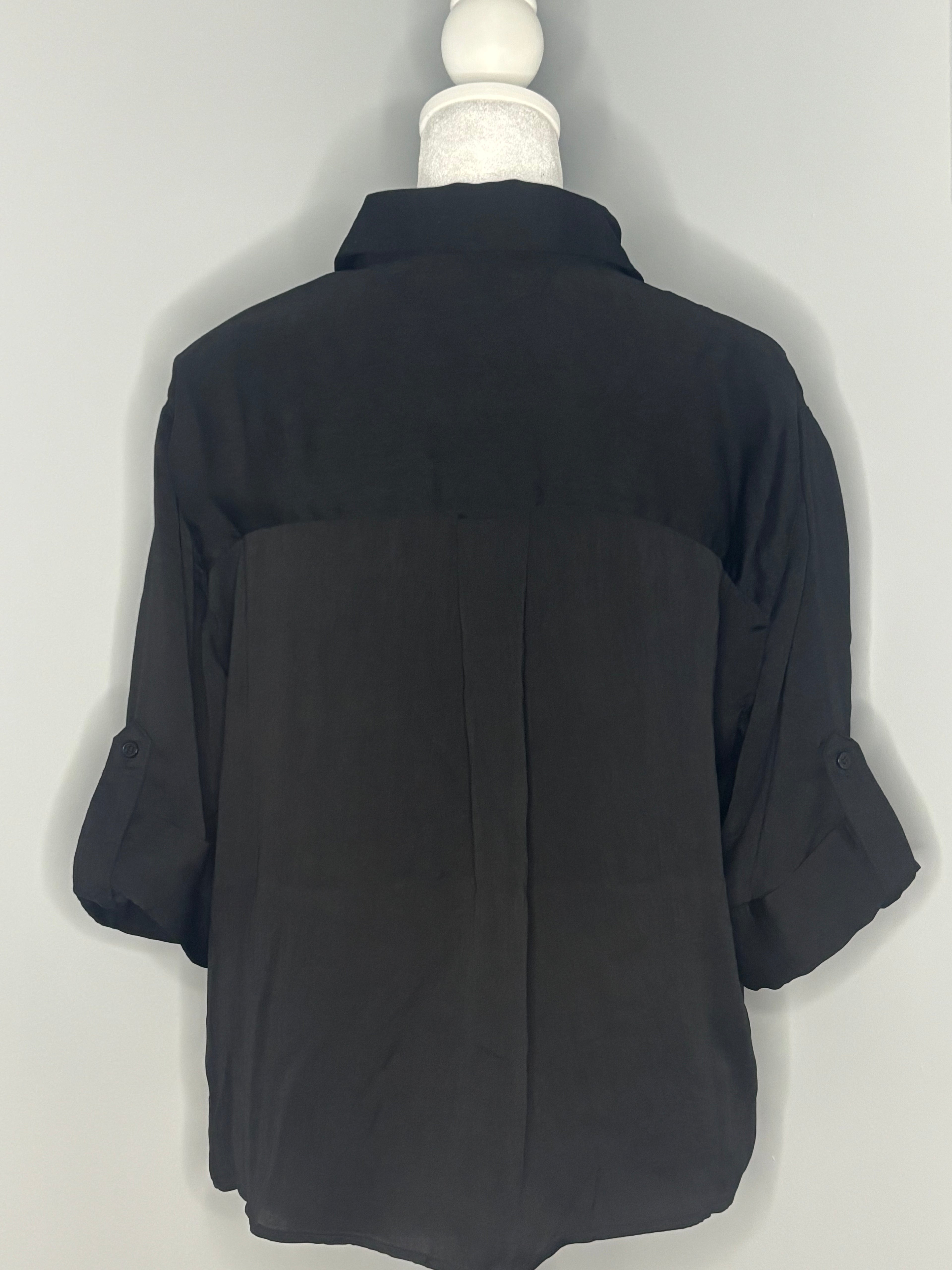 Aware  Black Roll-Tab Blouse
