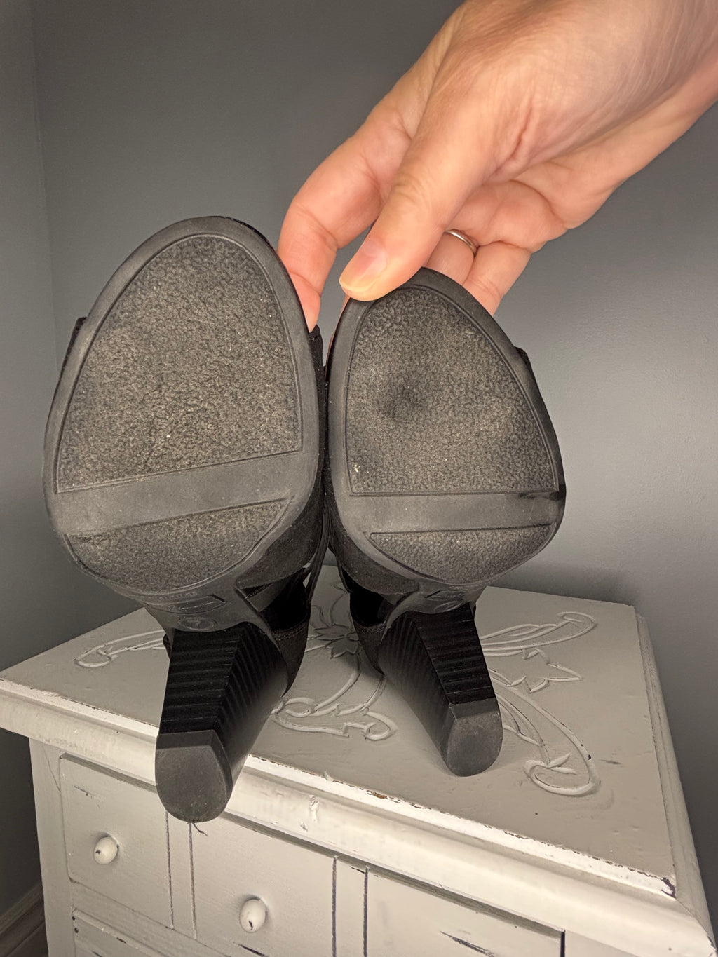Libby Edelman Black Peep Toe Heeled Booties - Size 7