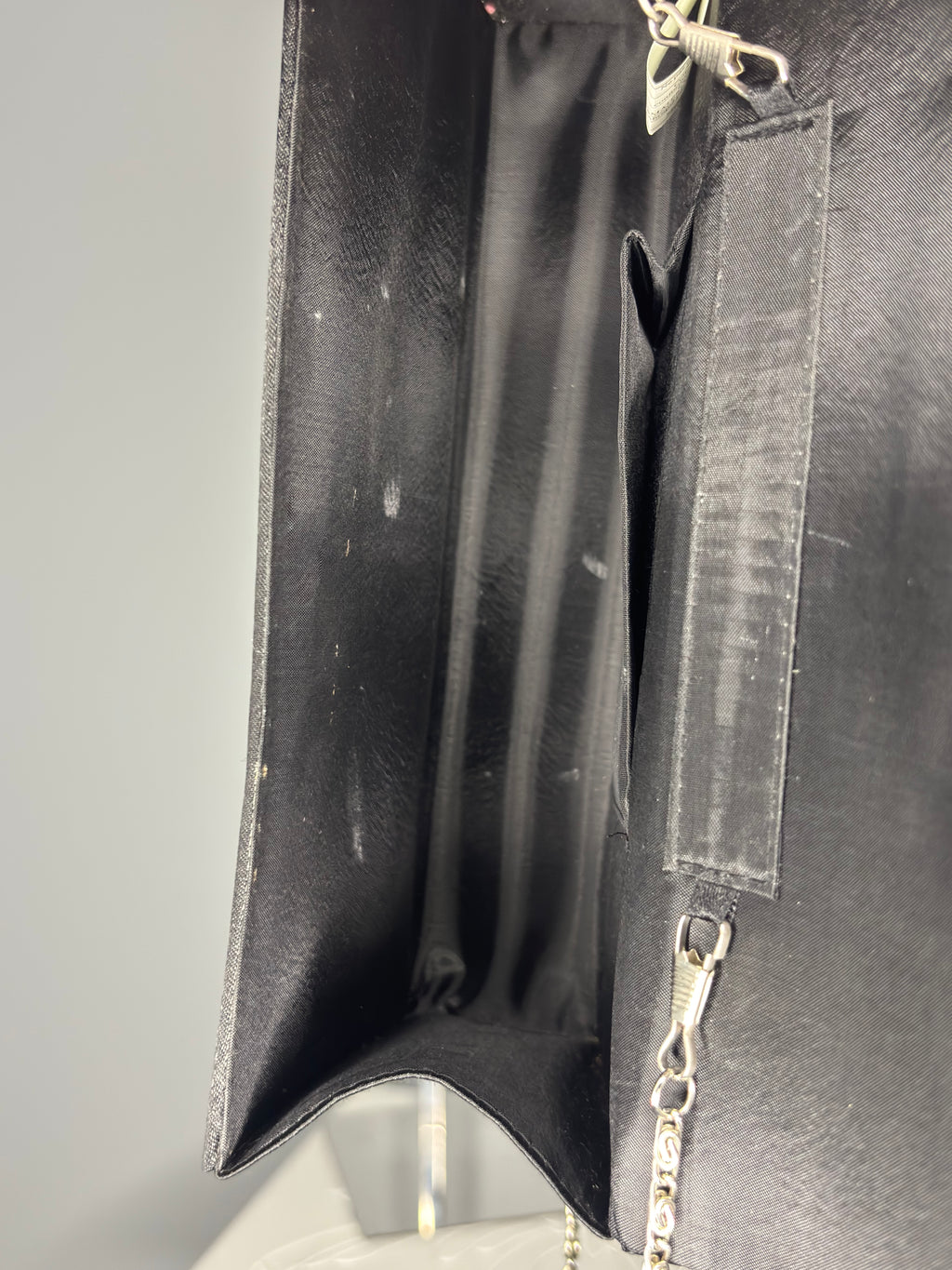 Black Satin Evening Clutch with Chain Strap