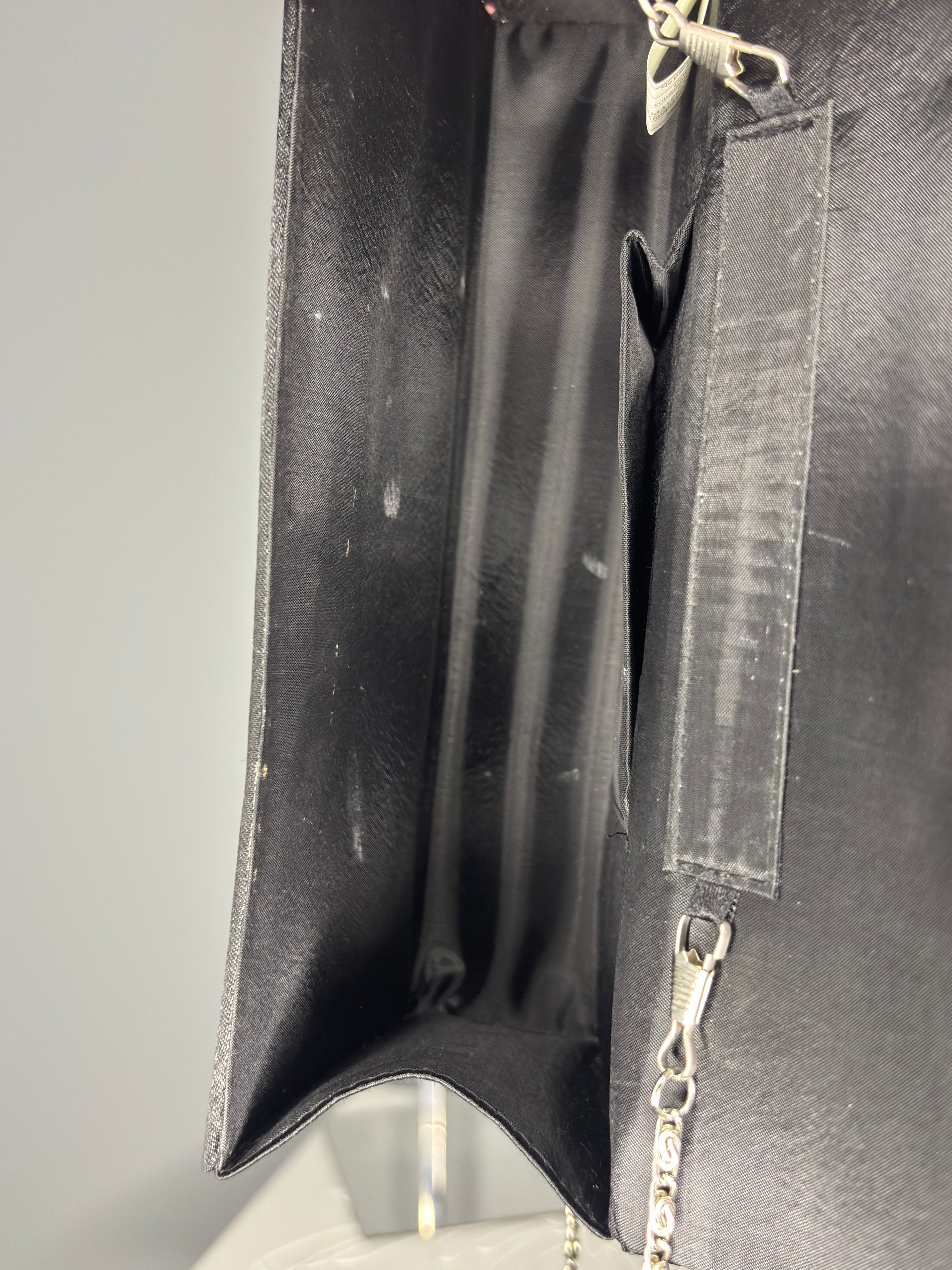 Black Satin Evening Clutch with Chain Strap