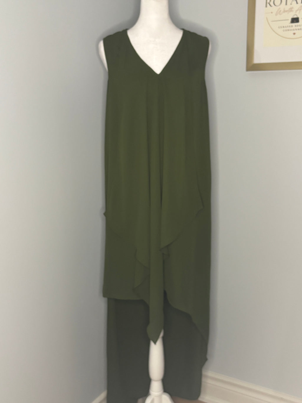Olive Crepe Chiffon High-Low Maxi Dress | Elegant Cascade Front Detail