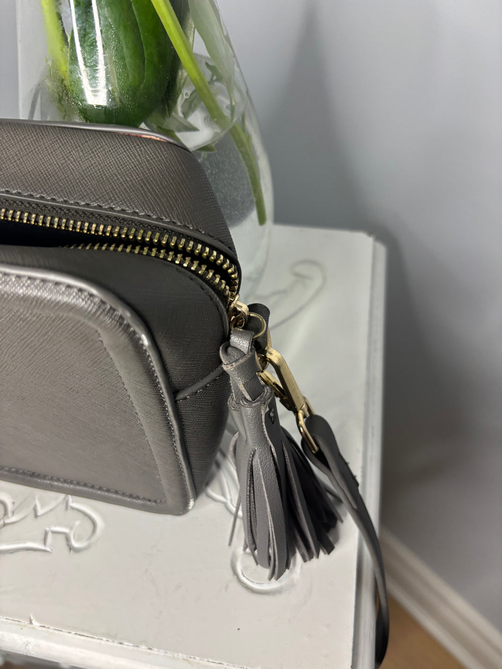 Lionel Structured Gray Crossbody Handbag Faux Leather Tassel Purse