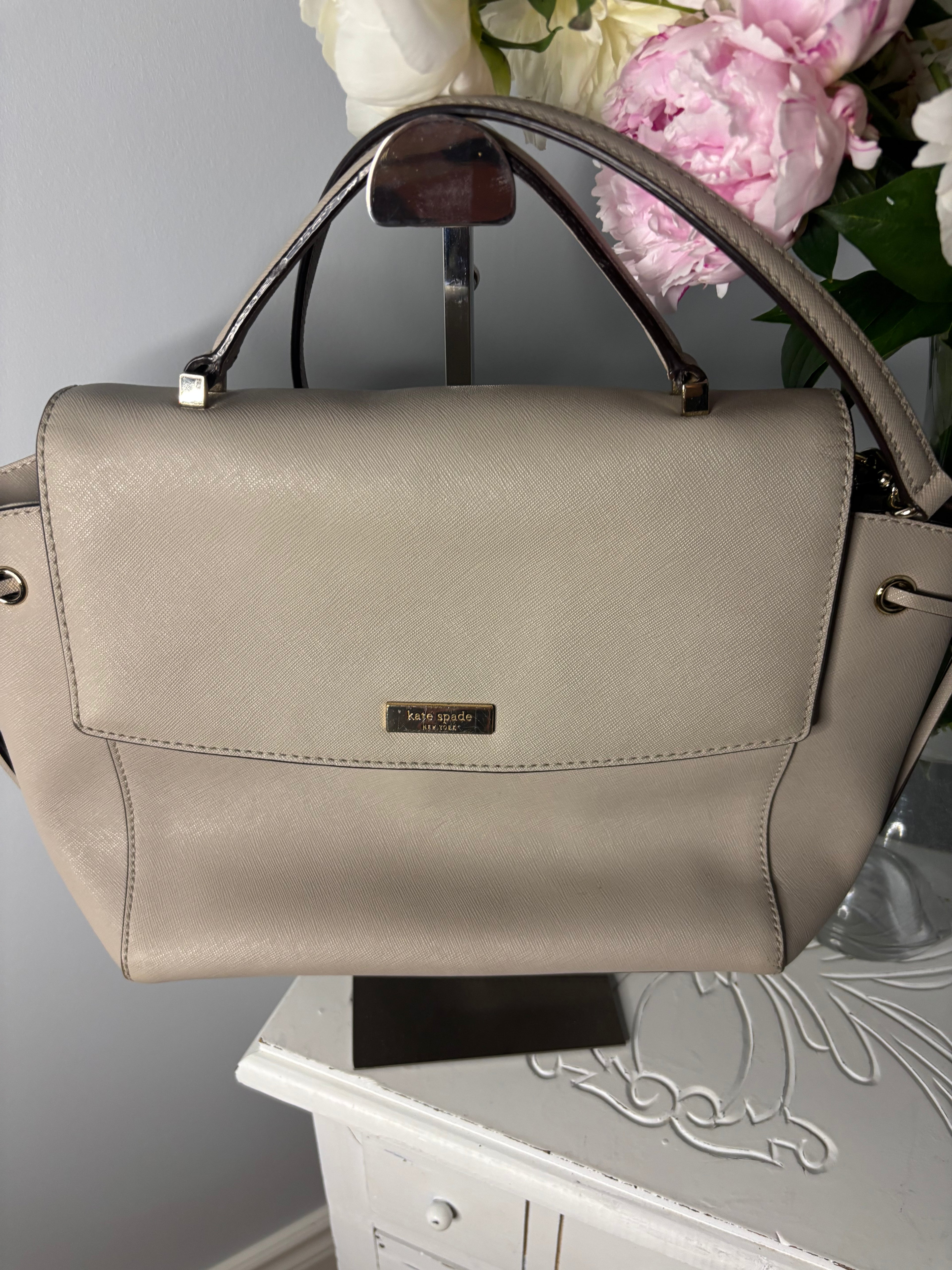 Kate Spade New York Taupe Saffiano Leather Satchel Top Handle Crossbody Bag