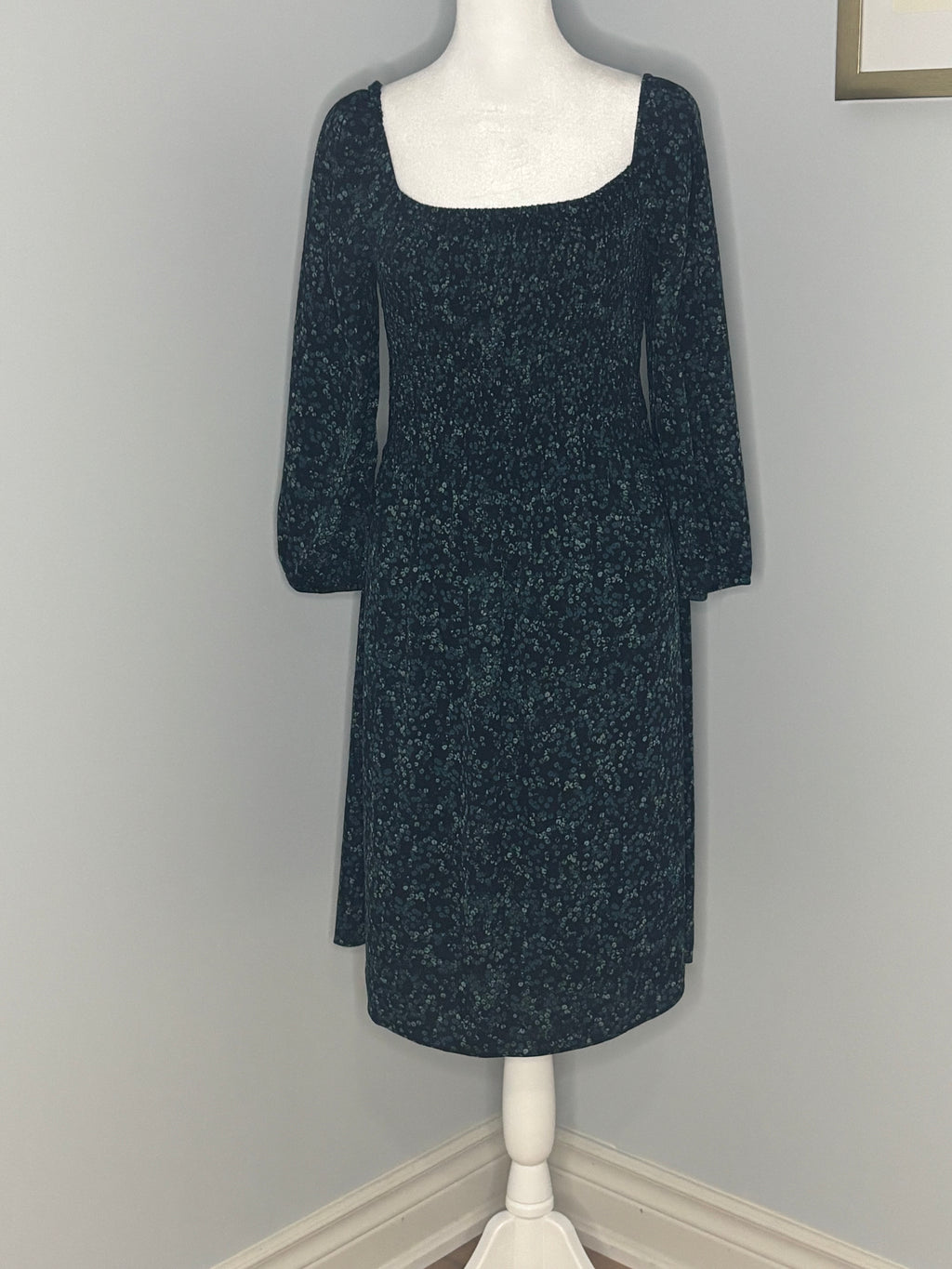Silky Floral Smocked Midi Dress Size M