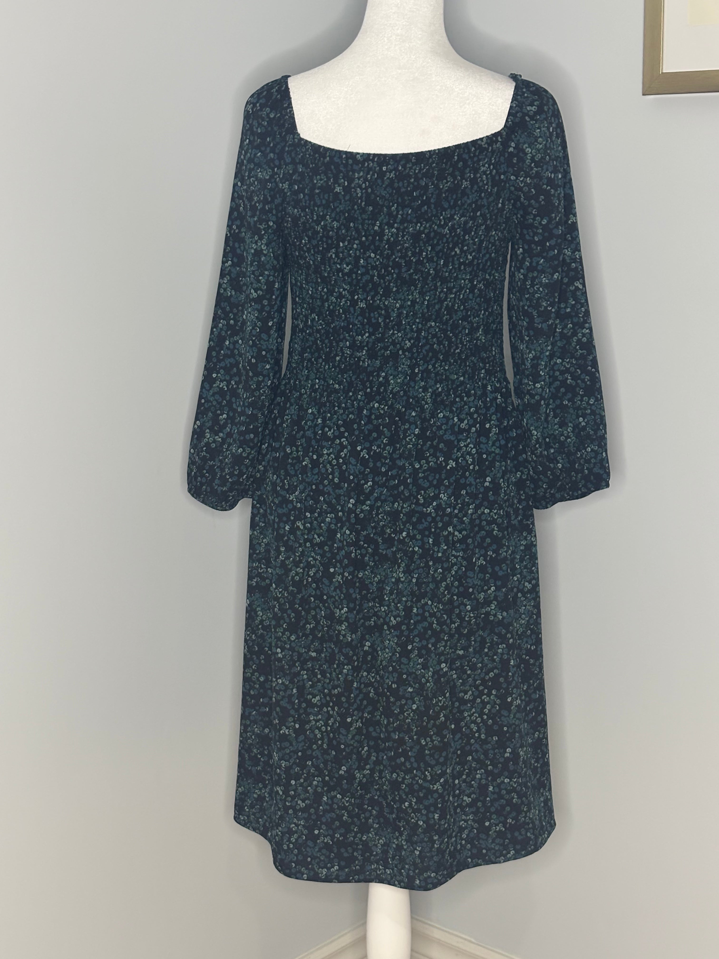 Silky Floral Smocked Midi Dress Size M