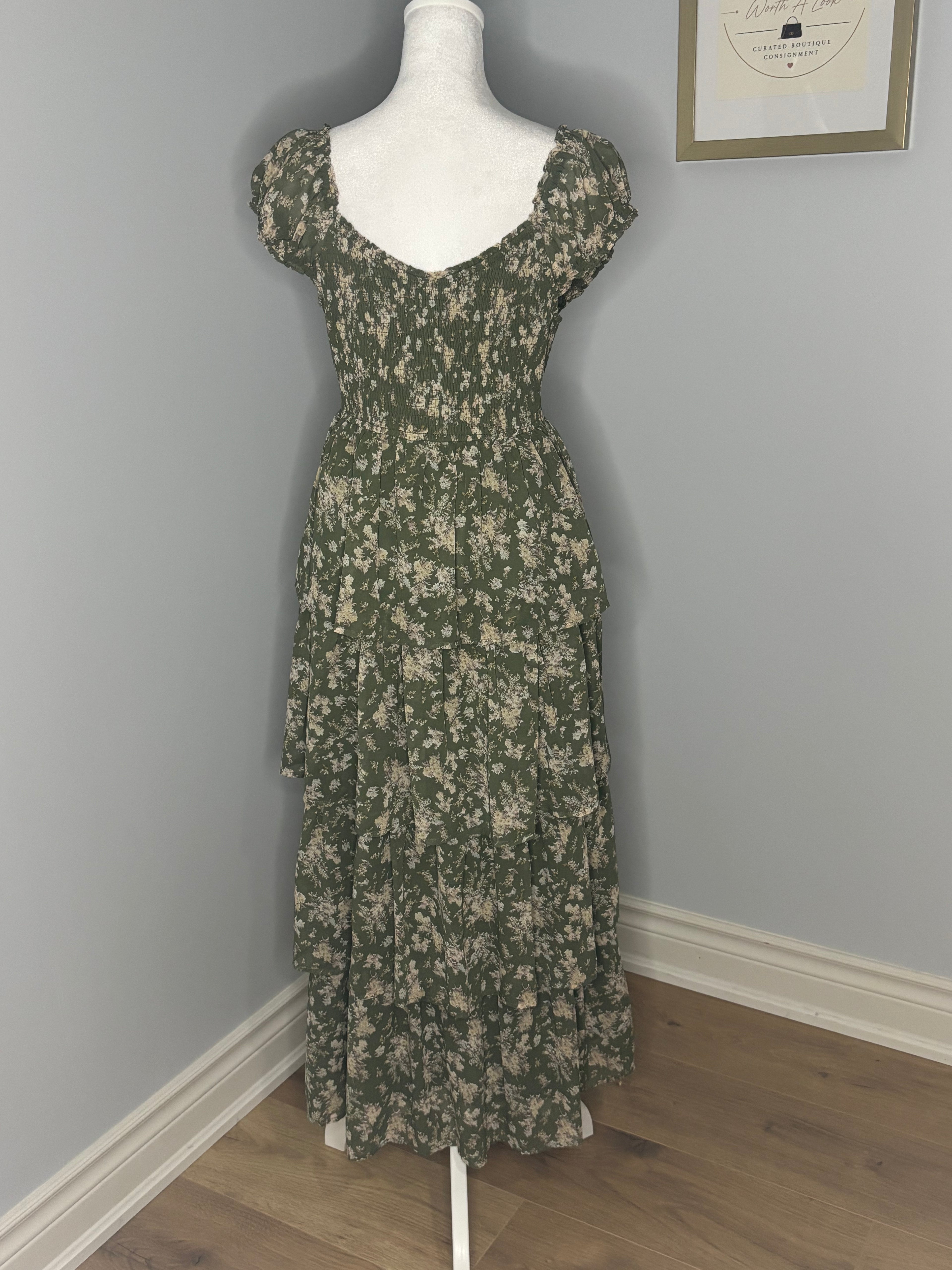 Wishlist Floral Smocked Tiered Maxi Dress – Size Medium